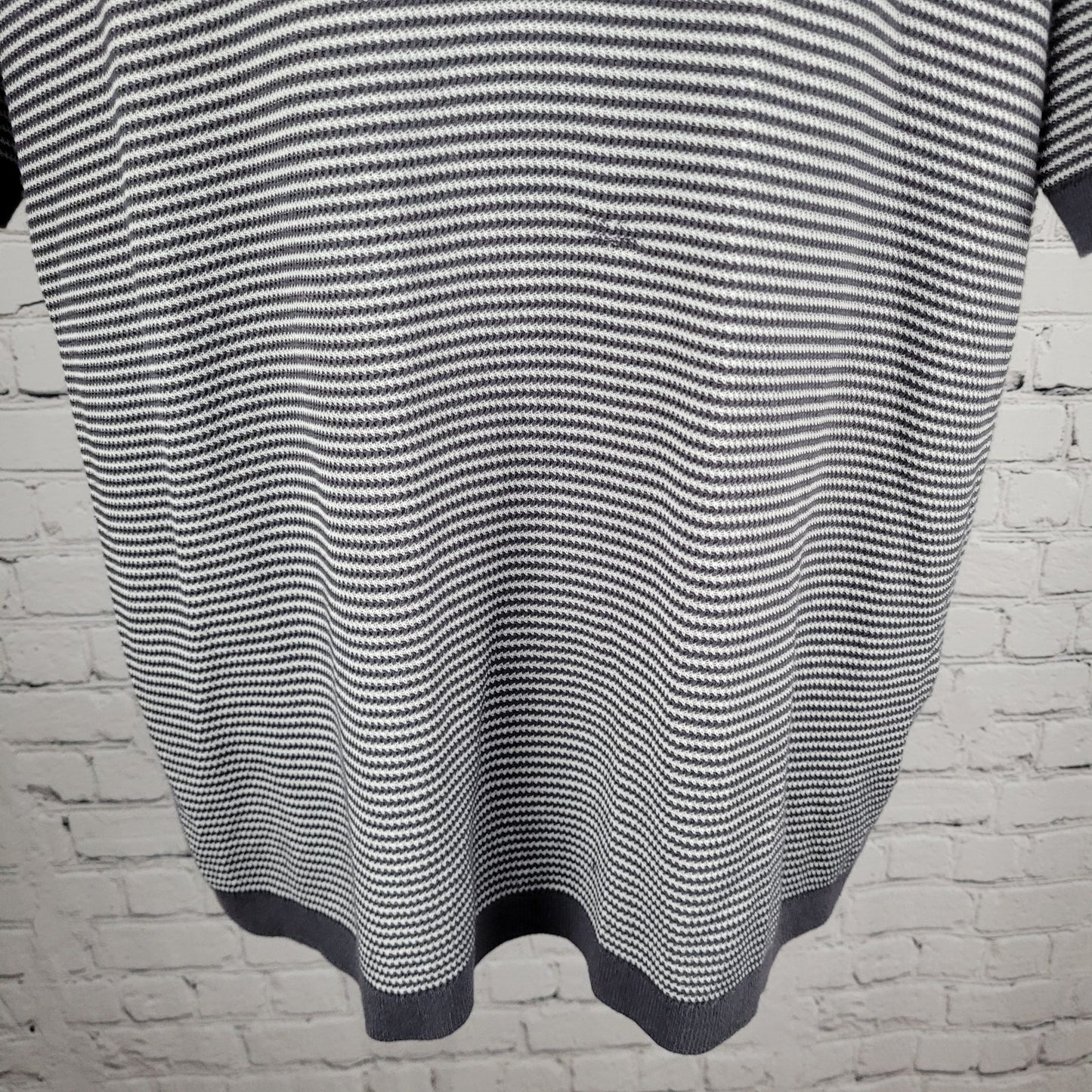 Rag & Bone Grey White Harvey Striped Cotton-Blend Johnny Polo Shirt Large L