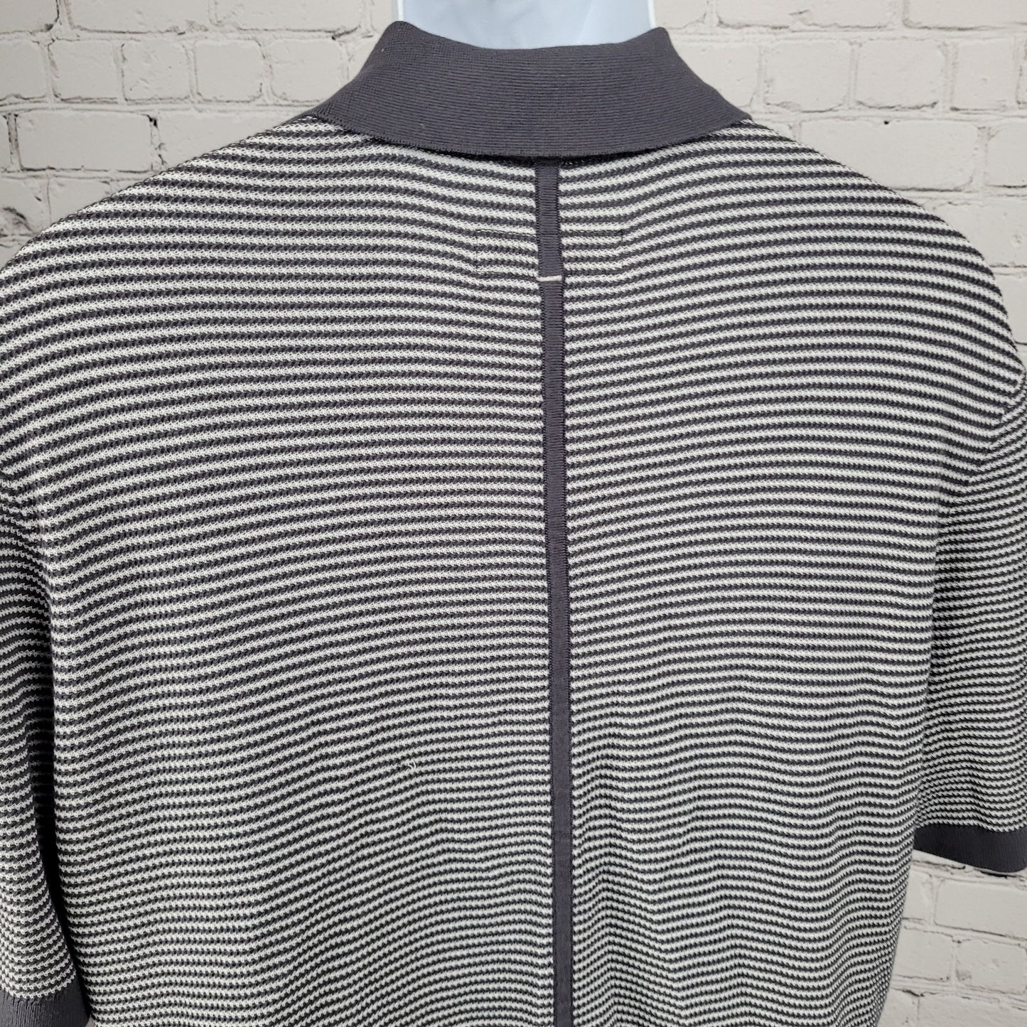 Rag & Bone Grey White Harvey Striped Cotton-Blend Johnny Polo Shirt Large L