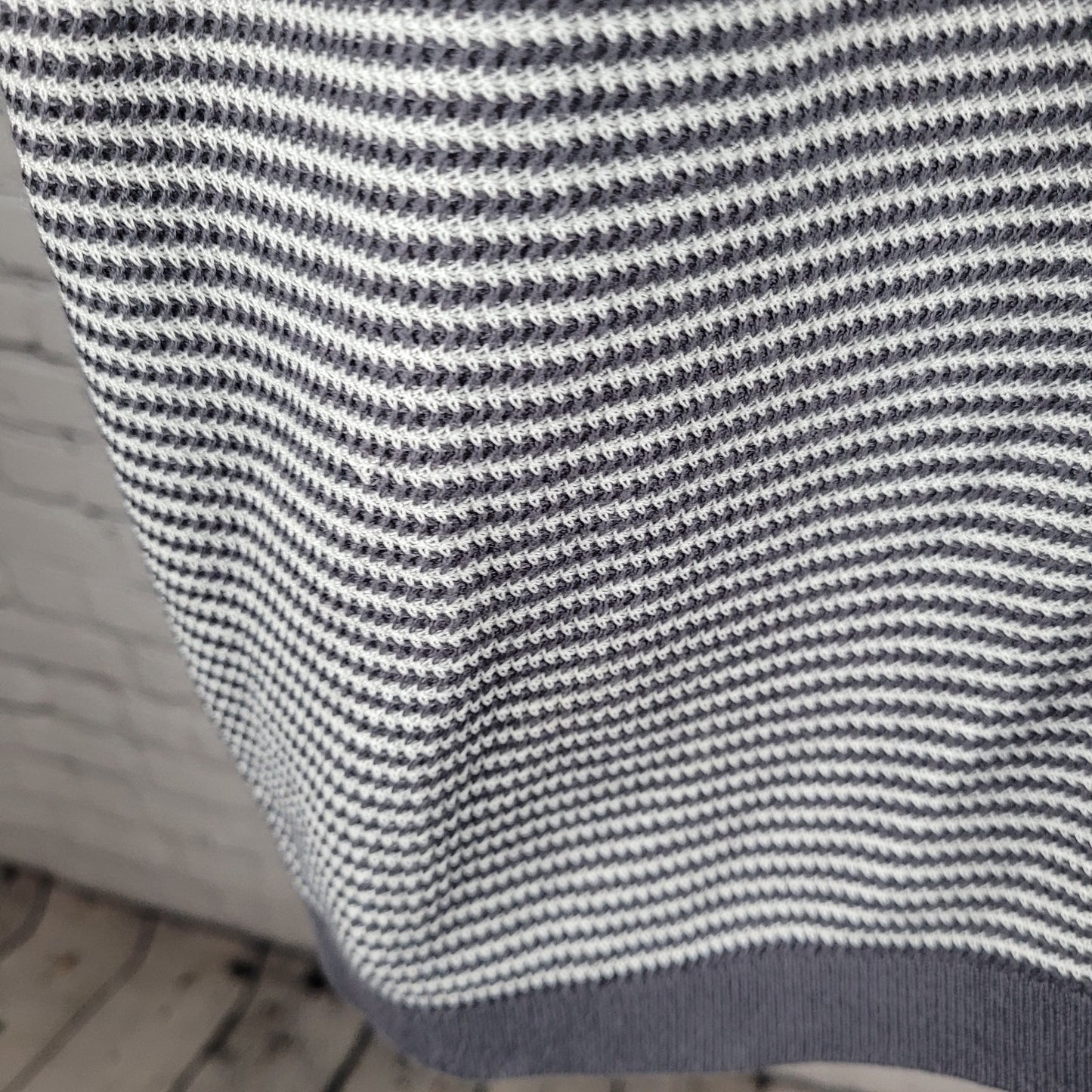 Rag & Bone Grey White Harvey Striped Cotton-Blend Johnny Polo Shirt Large L