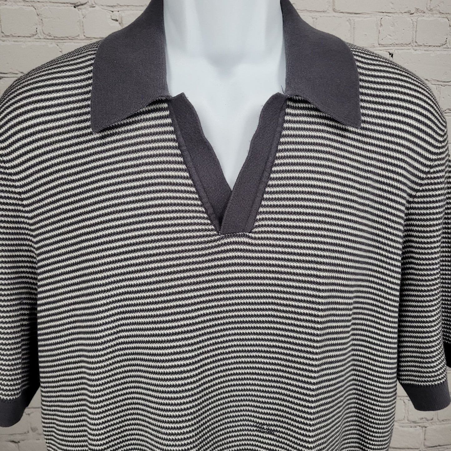 Rag & Bone Grey White Harvey Striped Cotton-Blend Johnny Polo Shirt Large L