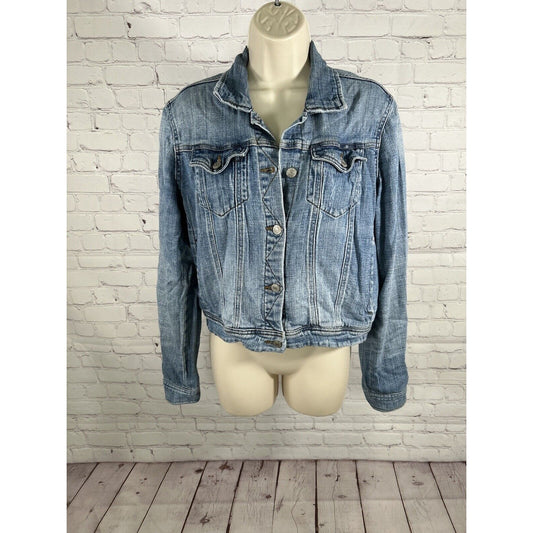 Eunina Outerwear Medium Wash Denim Distressed Button Up Jean Jacket Women’s M