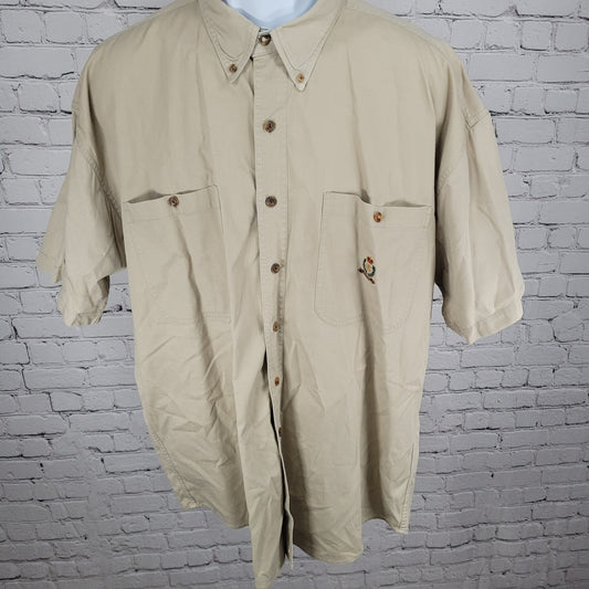 VTG Chaps Ralph Lauren Beige Button Down Collar Short Sleeve Shirt Size Large L