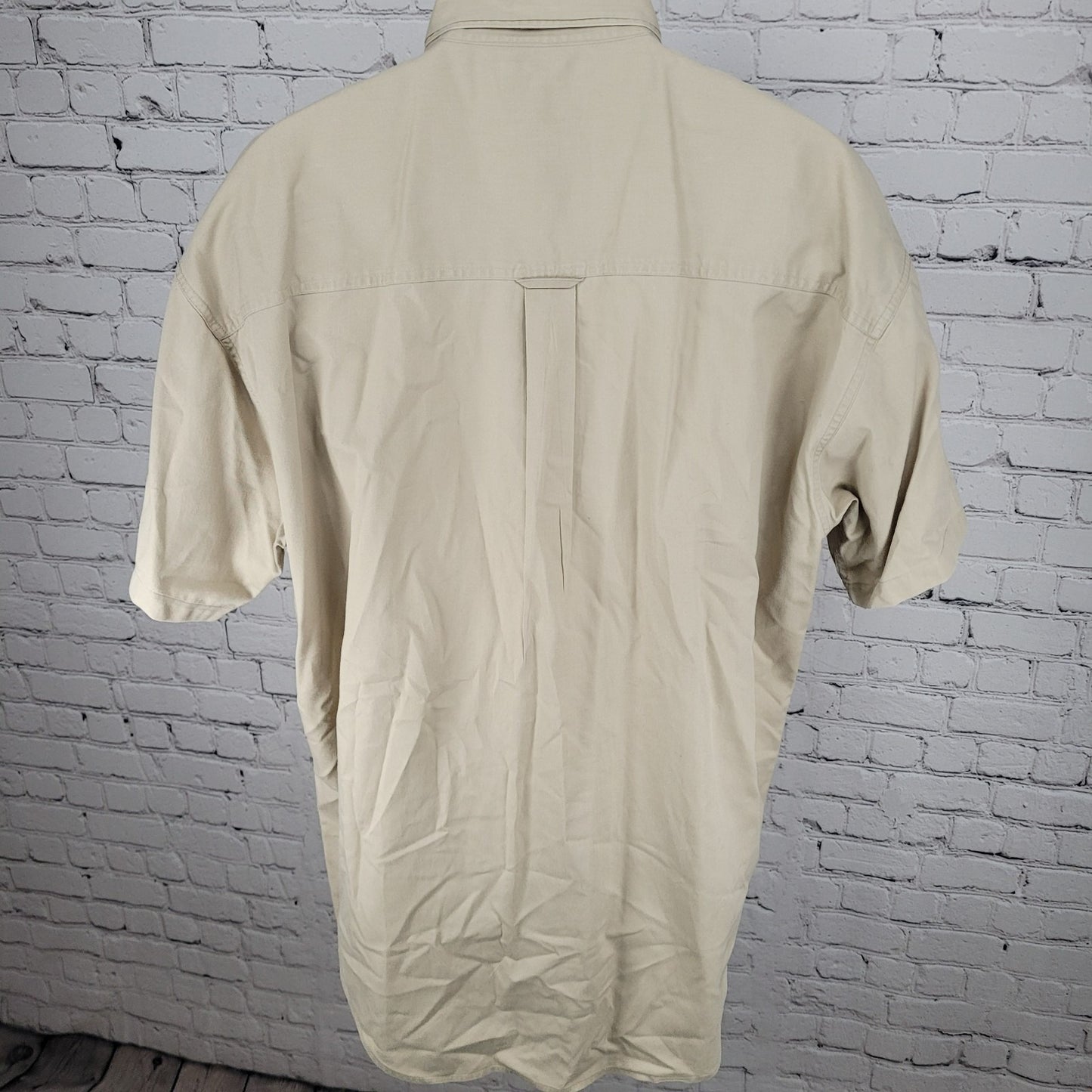 VTG Chaps Ralph Lauren Beige Button Down Collar Short Sleeve Shirt Size Large L
