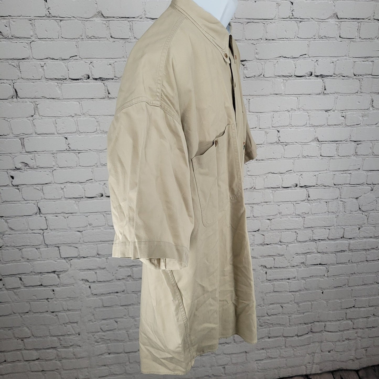 VTG Chaps Ralph Lauren Beige Button Down Collar Short Sleeve Shirt Size Large L