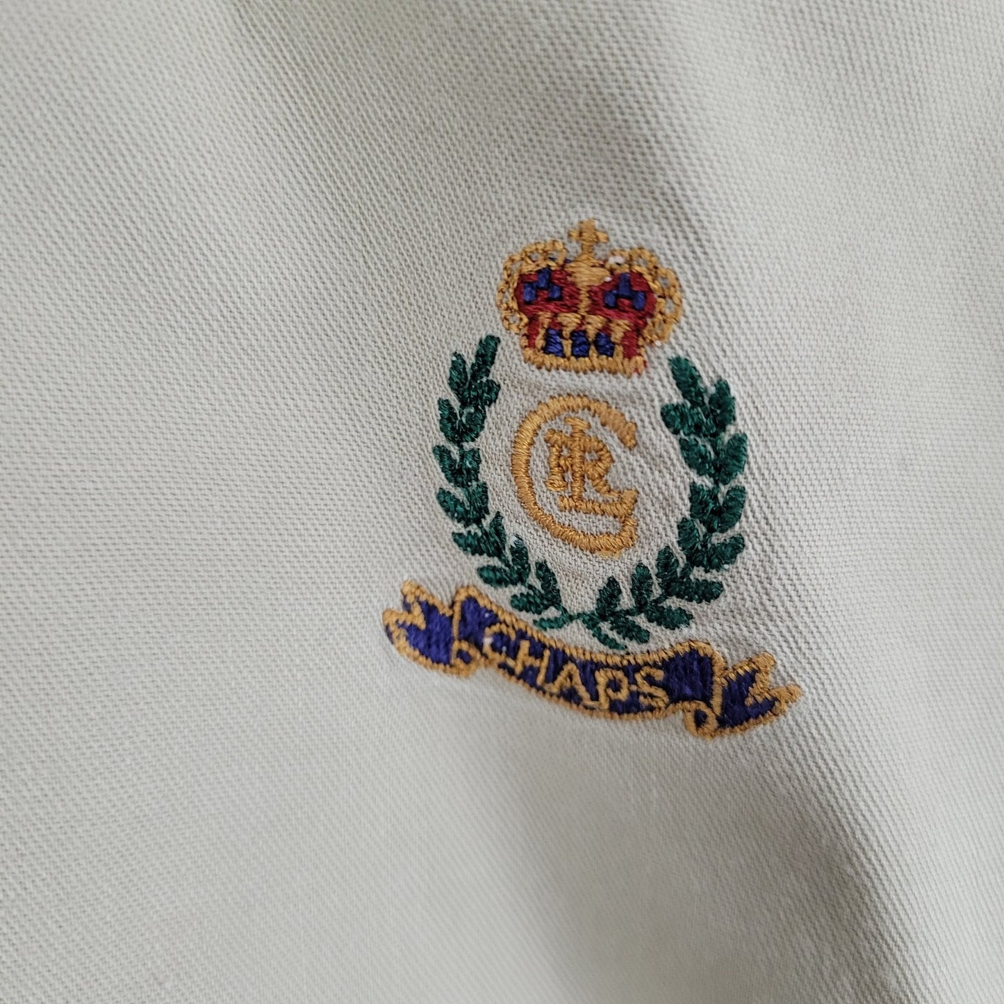 VTG Chaps Ralph Lauren Beige Button Down Collar Short Sleeve Shirt Size Large L