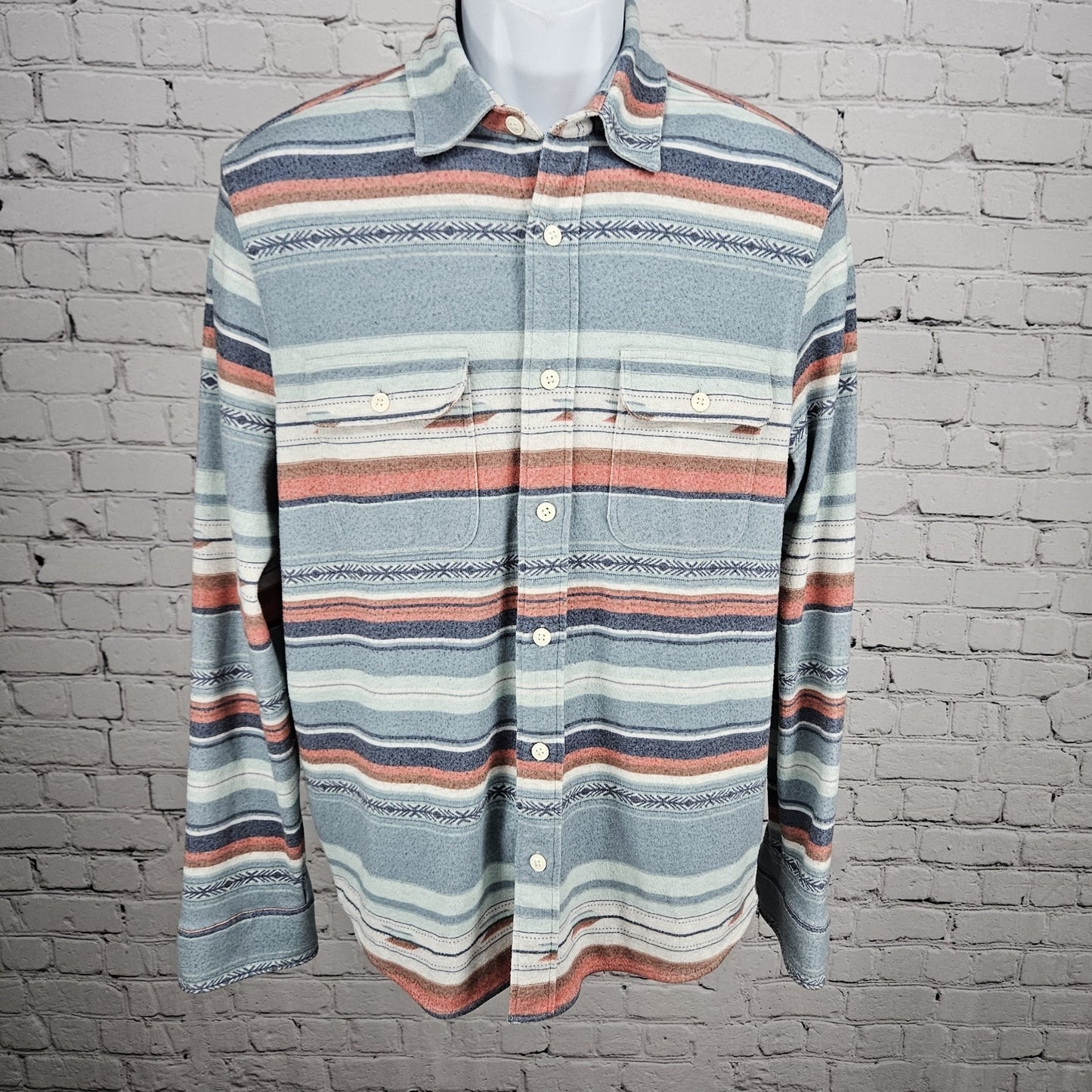 Faherty Multicolor Striped Aztec Button Up Long Sleeve Collared Shirt Medium M