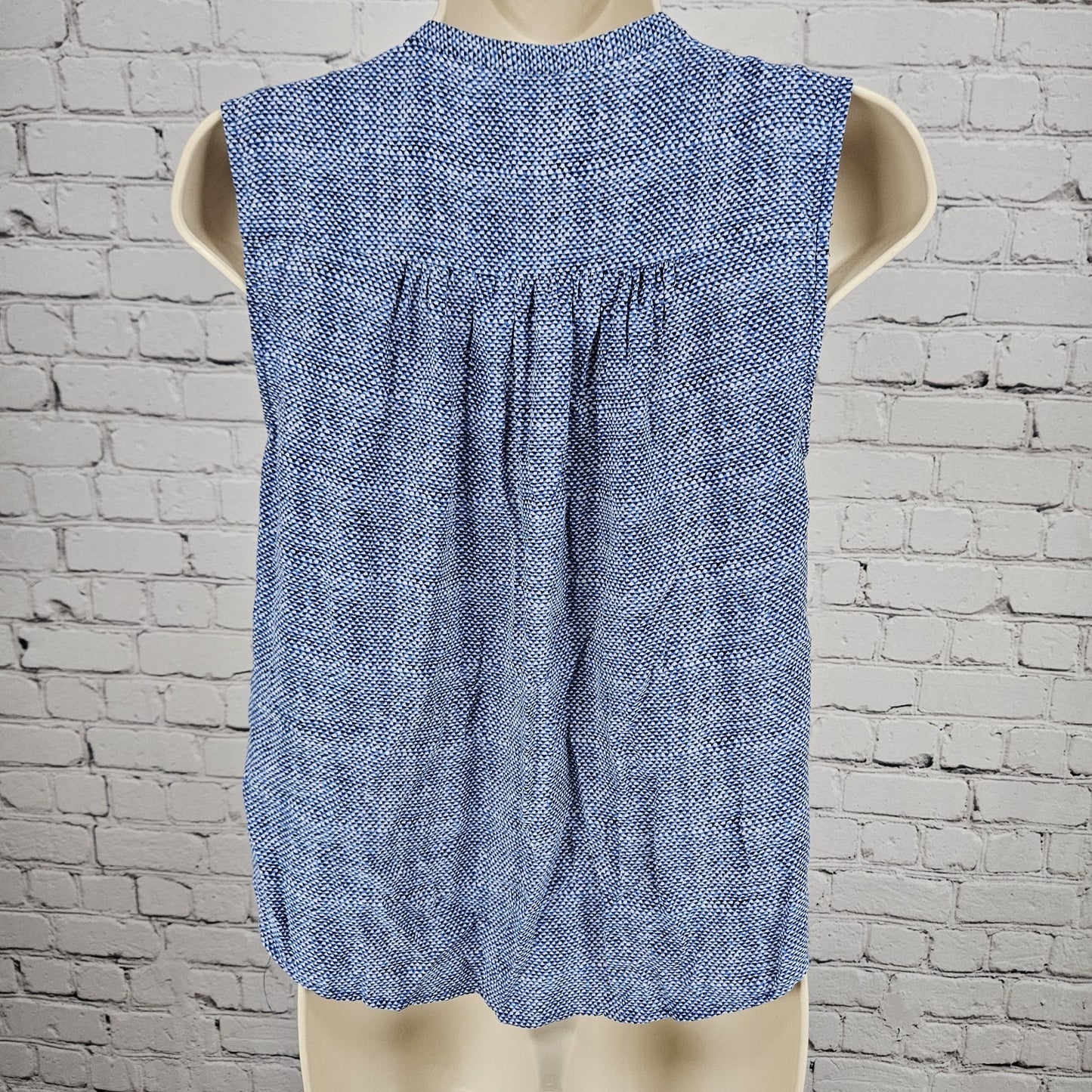JOIE Blue 100% Silk Print Sleeveless Ruched V Neck Button Up Tank Blouse Top XS