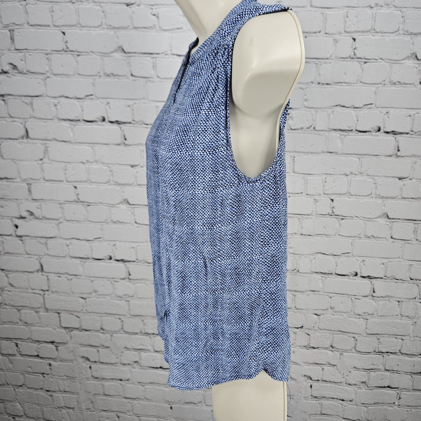 JOIE Blue 100% Silk Print Sleeveless Ruched V Neck Button Up Tank Blouse Top XS