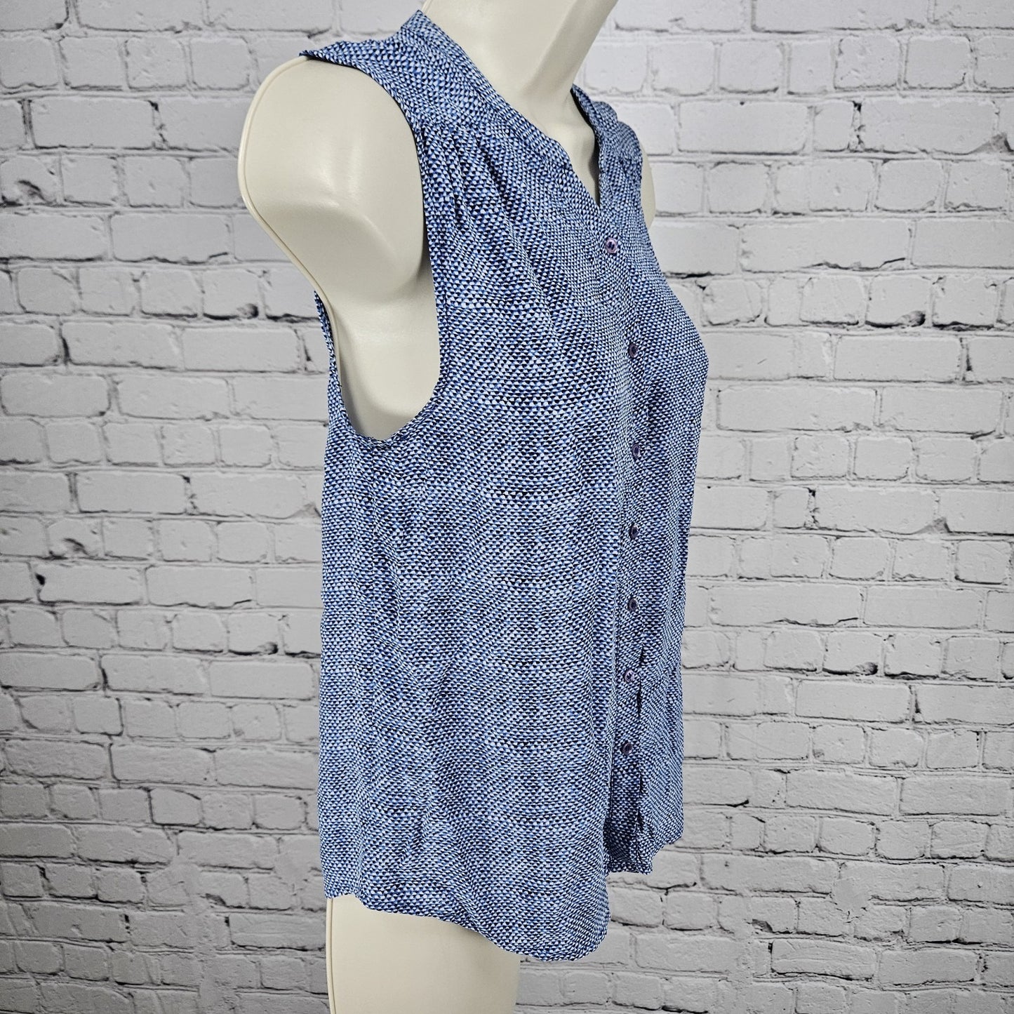 JOIE Blue 100% Silk Print Sleeveless Ruched V Neck Button Up Tank Blouse Top XS