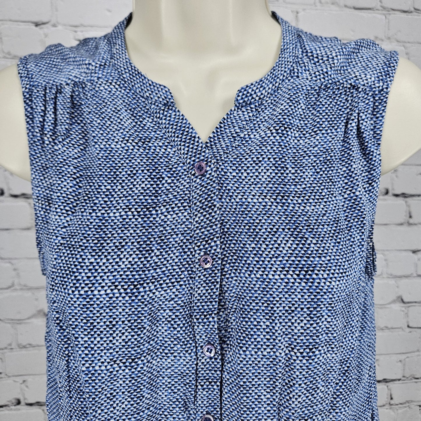 JOIE Blue 100% Silk Print Sleeveless Ruched V Neck Button Up Tank Blouse Top XS