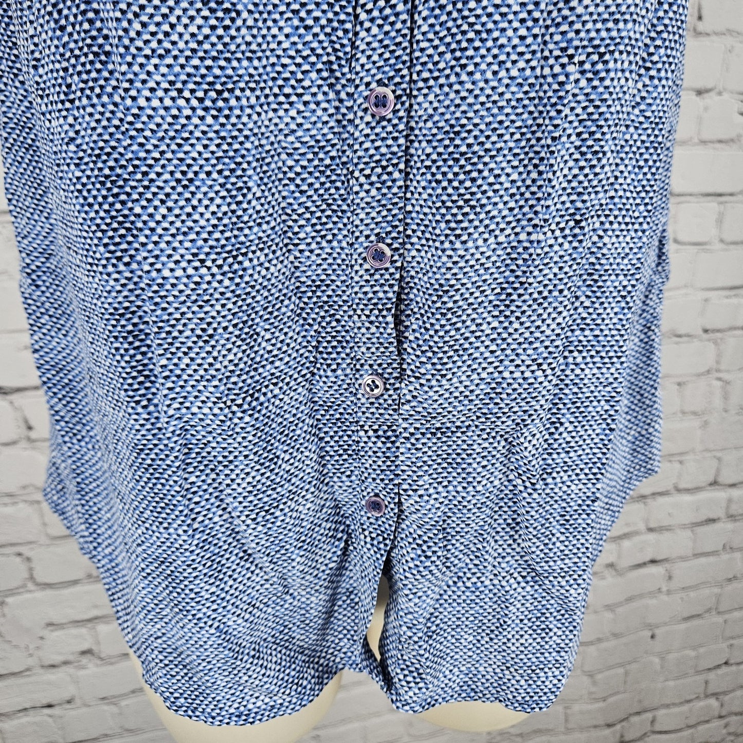 JOIE Blue 100% Silk Print Sleeveless Ruched V Neck Button Up Tank Blouse Top XS