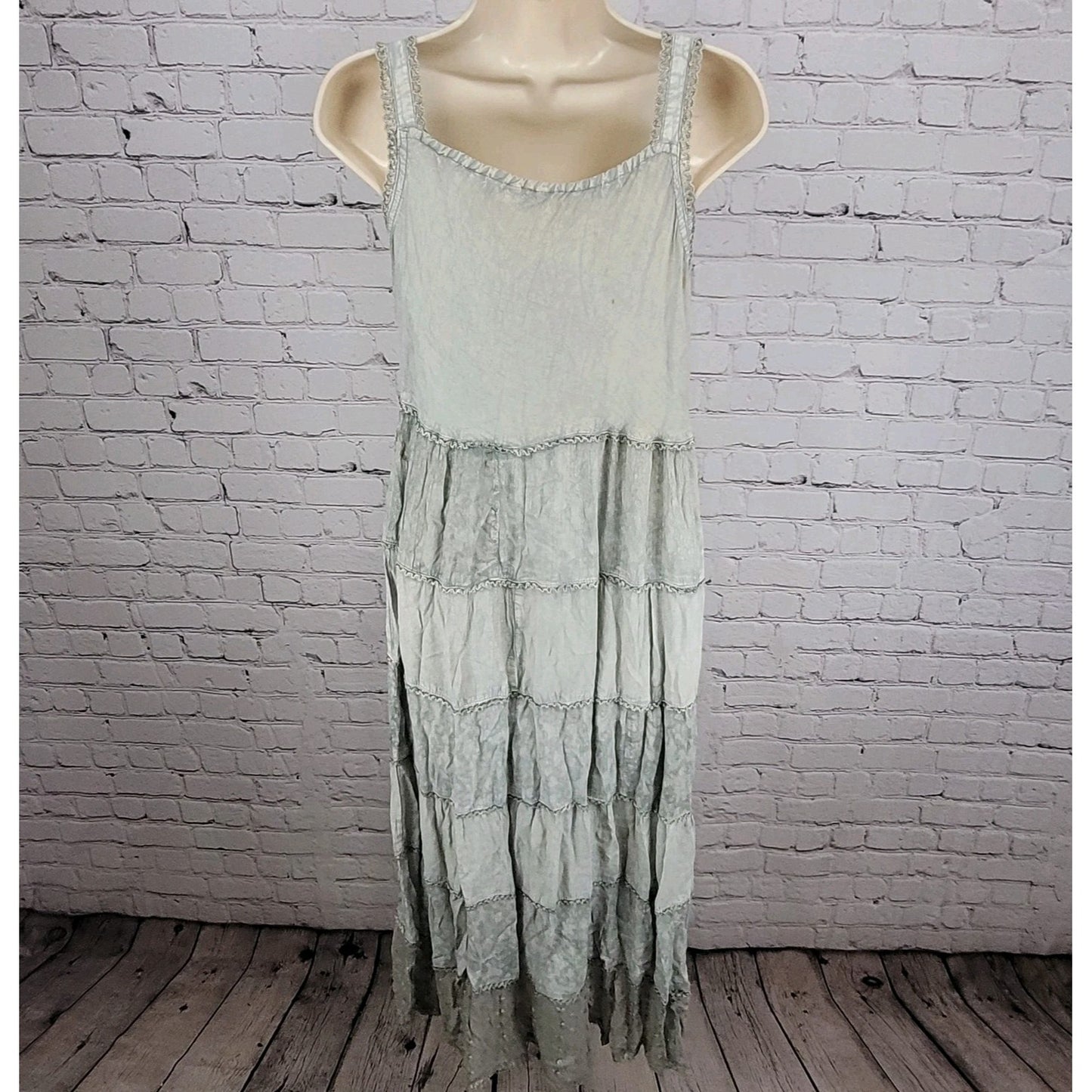 Magic Grey Crochet Embroidered Beaded Sleeveless Boho Dress Size Medium M
