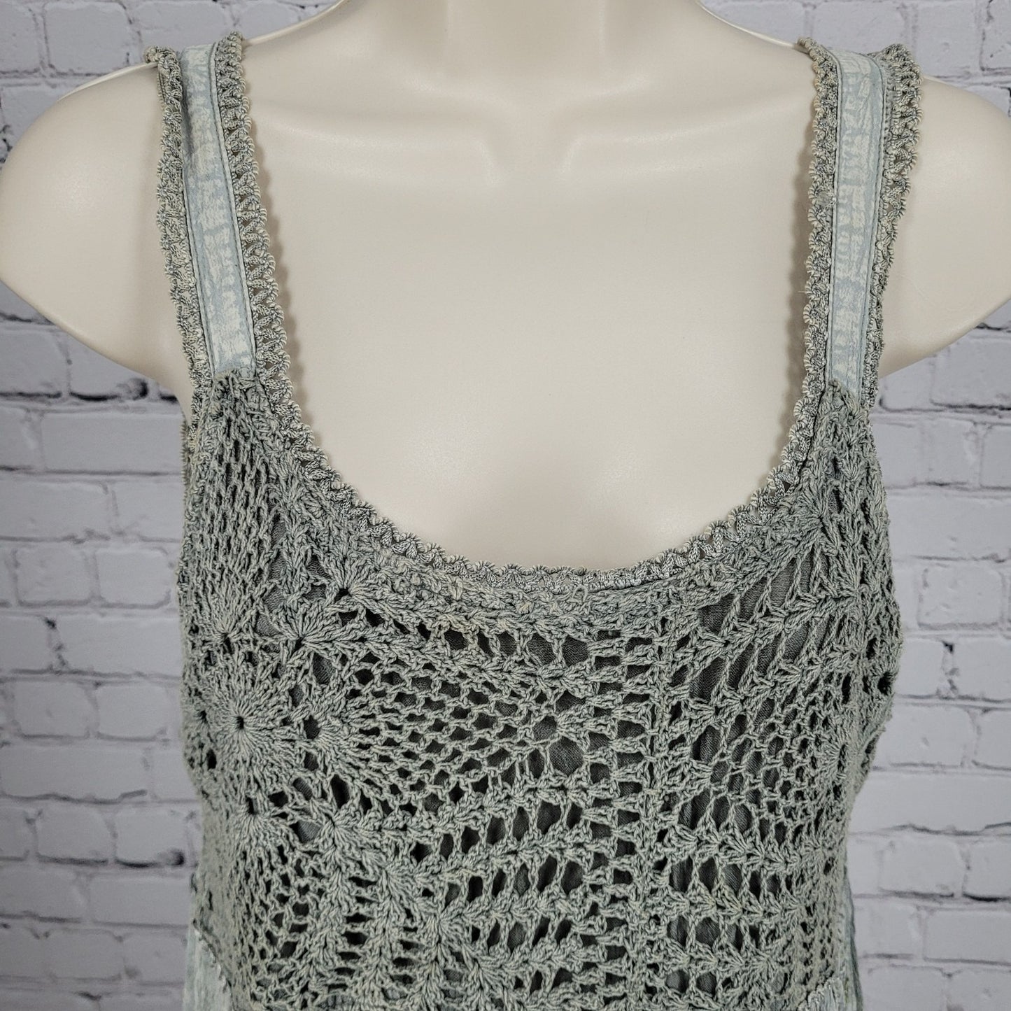 Magic Grey Crochet Embroidered Beaded Sleeveless Boho Dress Size Medium M
