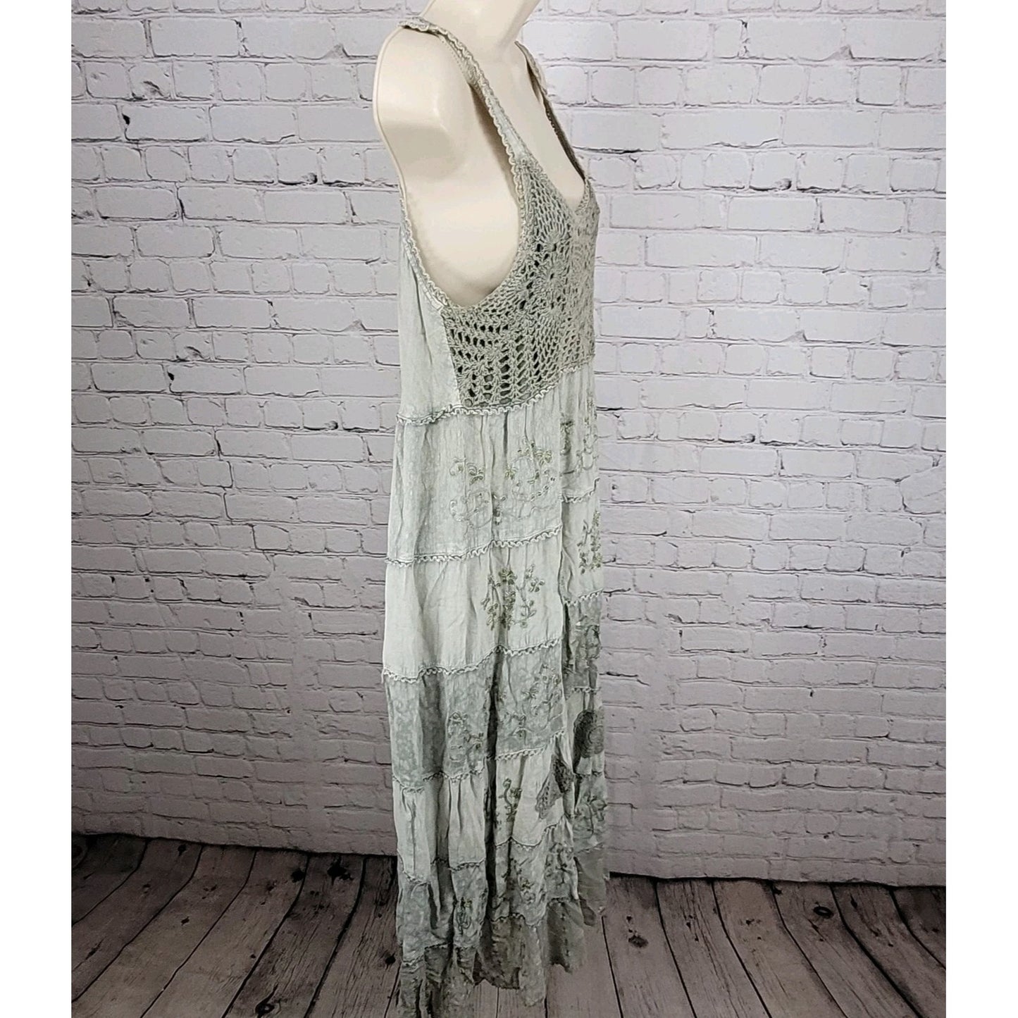 Magic Grey Crochet Embroidered Beaded Sleeveless Boho Dress Size Medium M
