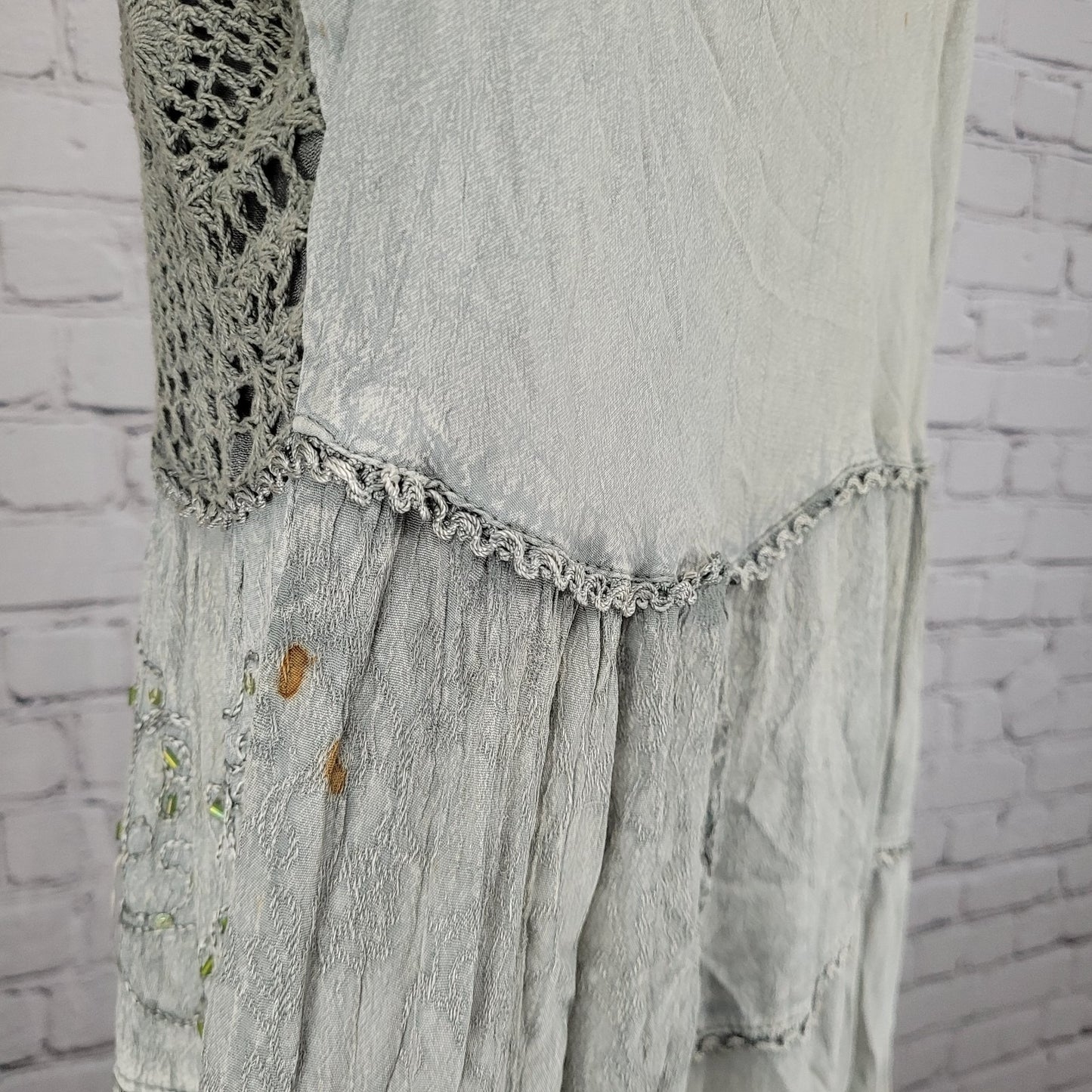 Magic Grey Crochet Embroidered Beaded Sleeveless Boho Dress Size Medium M