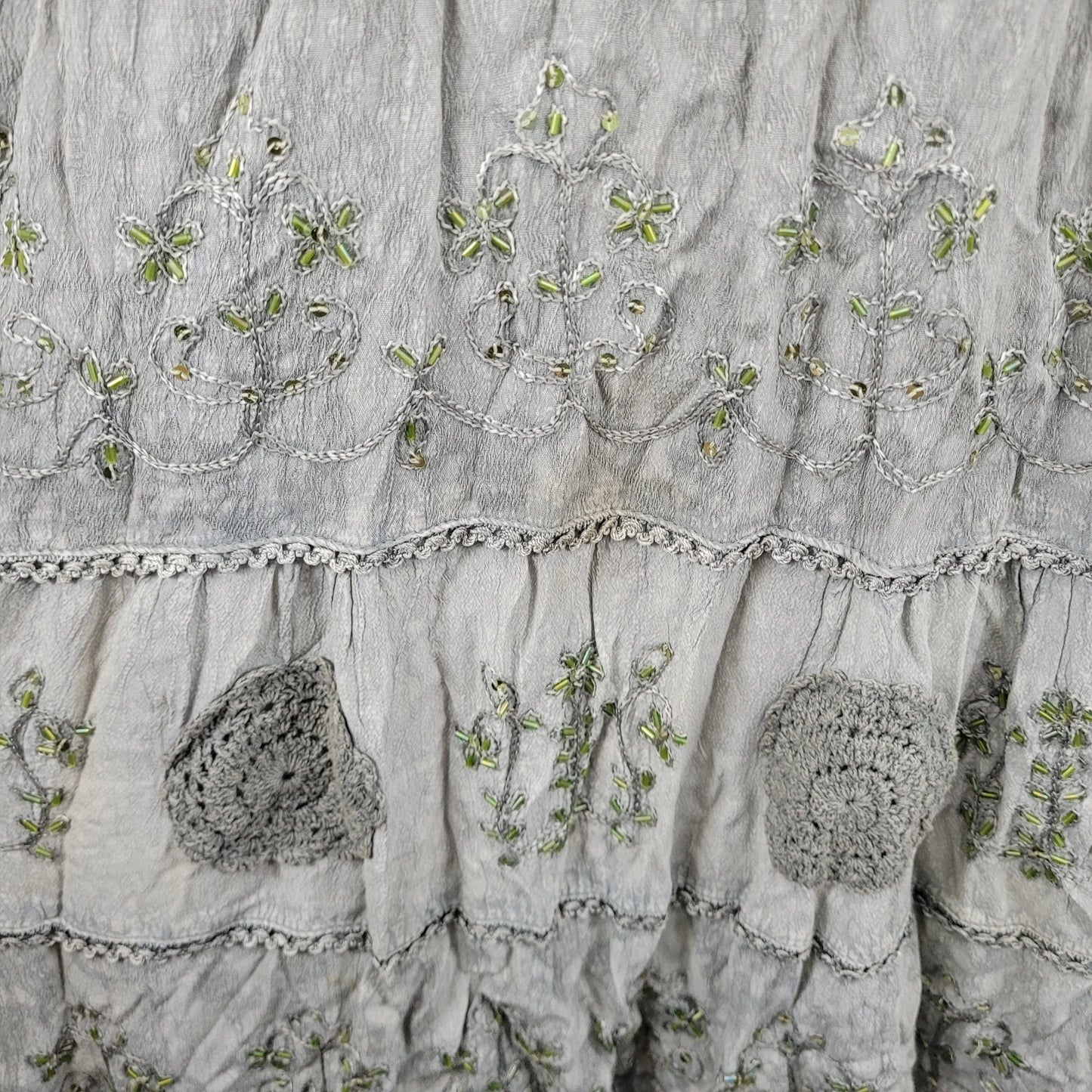 Magic Grey Crochet Embroidered Beaded Sleeveless Boho Dress Size Medium M