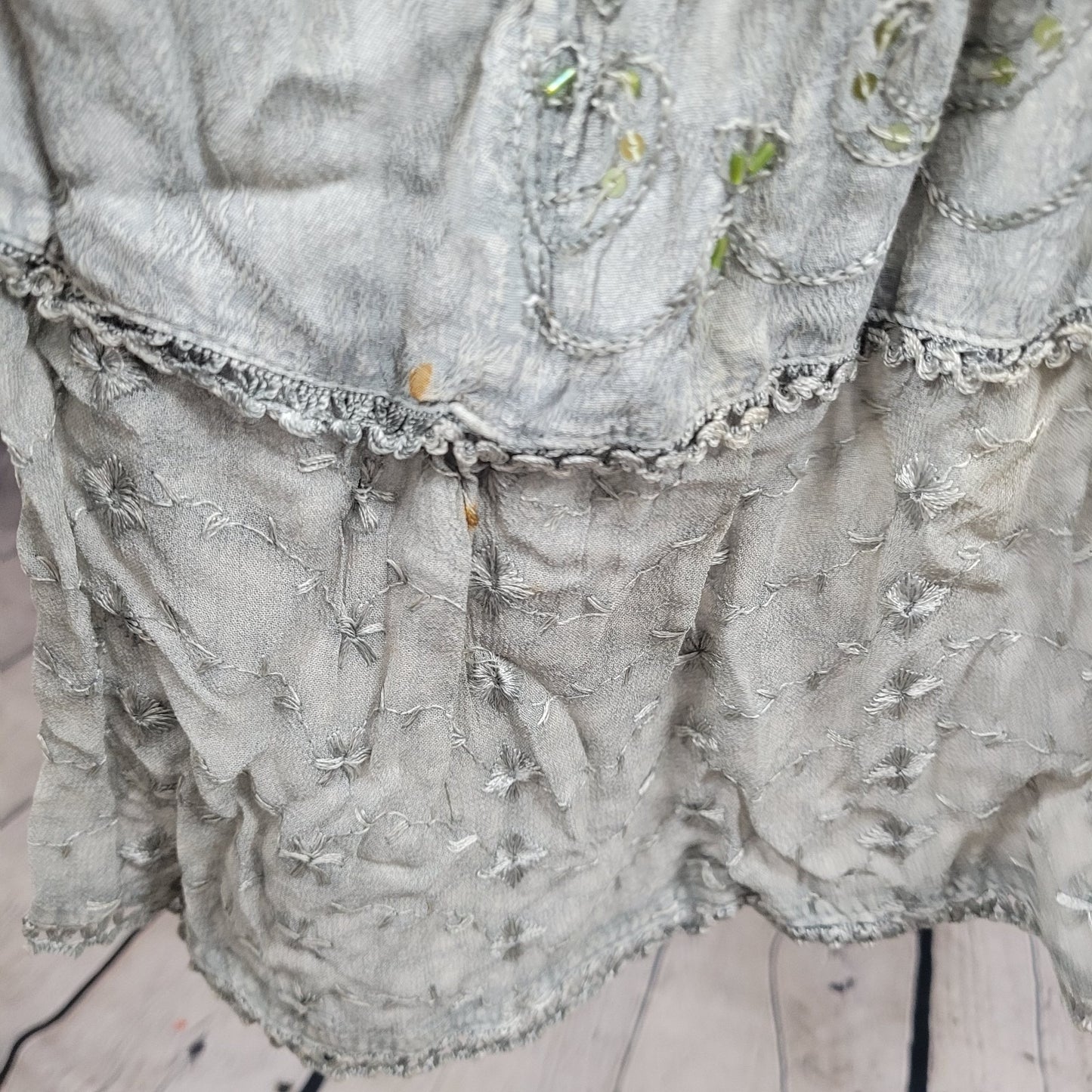 Magic Grey Crochet Embroidered Beaded Sleeveless Boho Dress Size Medium M