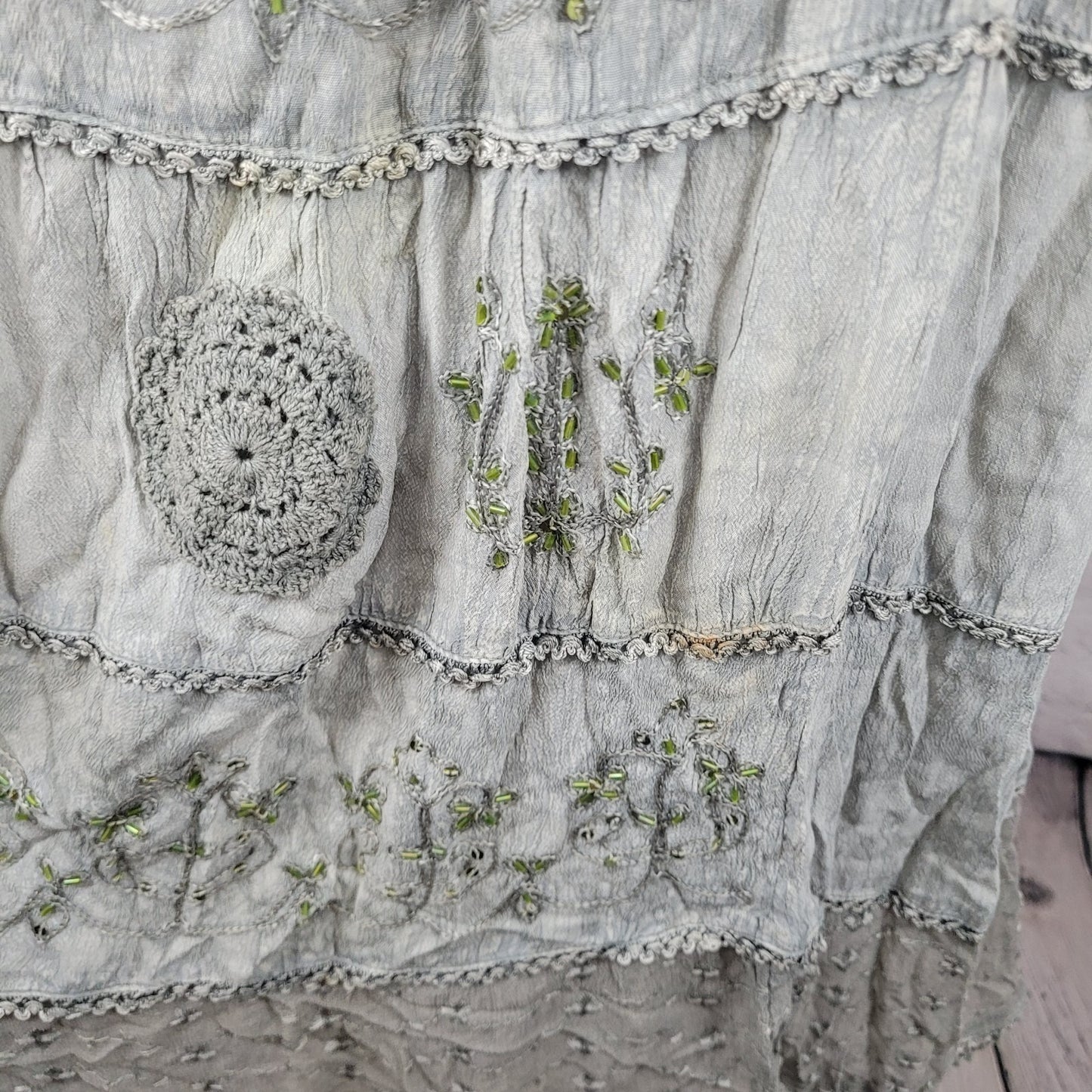 Magic Grey Crochet Embroidered Beaded Sleeveless Boho Dress Size Medium M