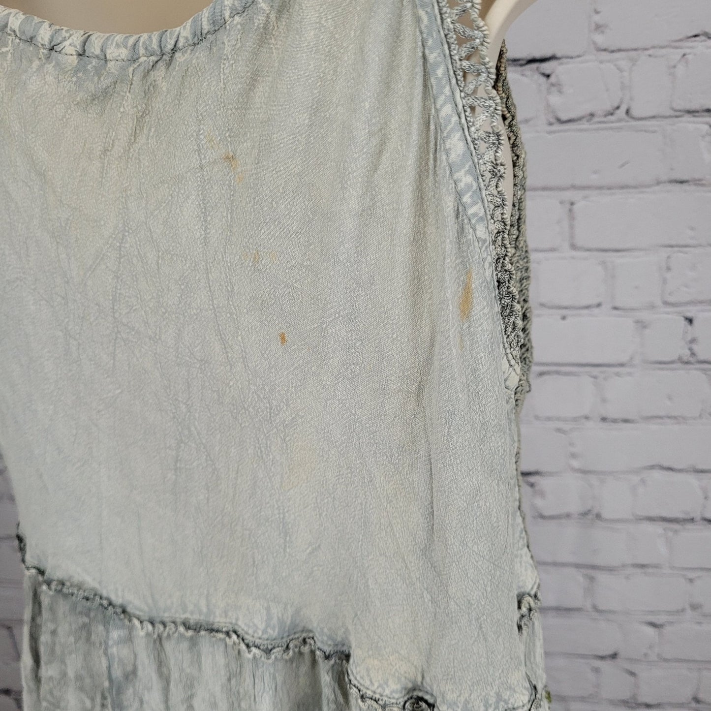 Magic Grey Crochet Embroidered Beaded Sleeveless Boho Dress Size Medium M