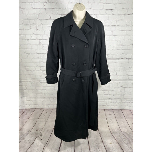 Preston & York Petites Black Zip Out Liner Double Breasted Belted Peacoat 10P