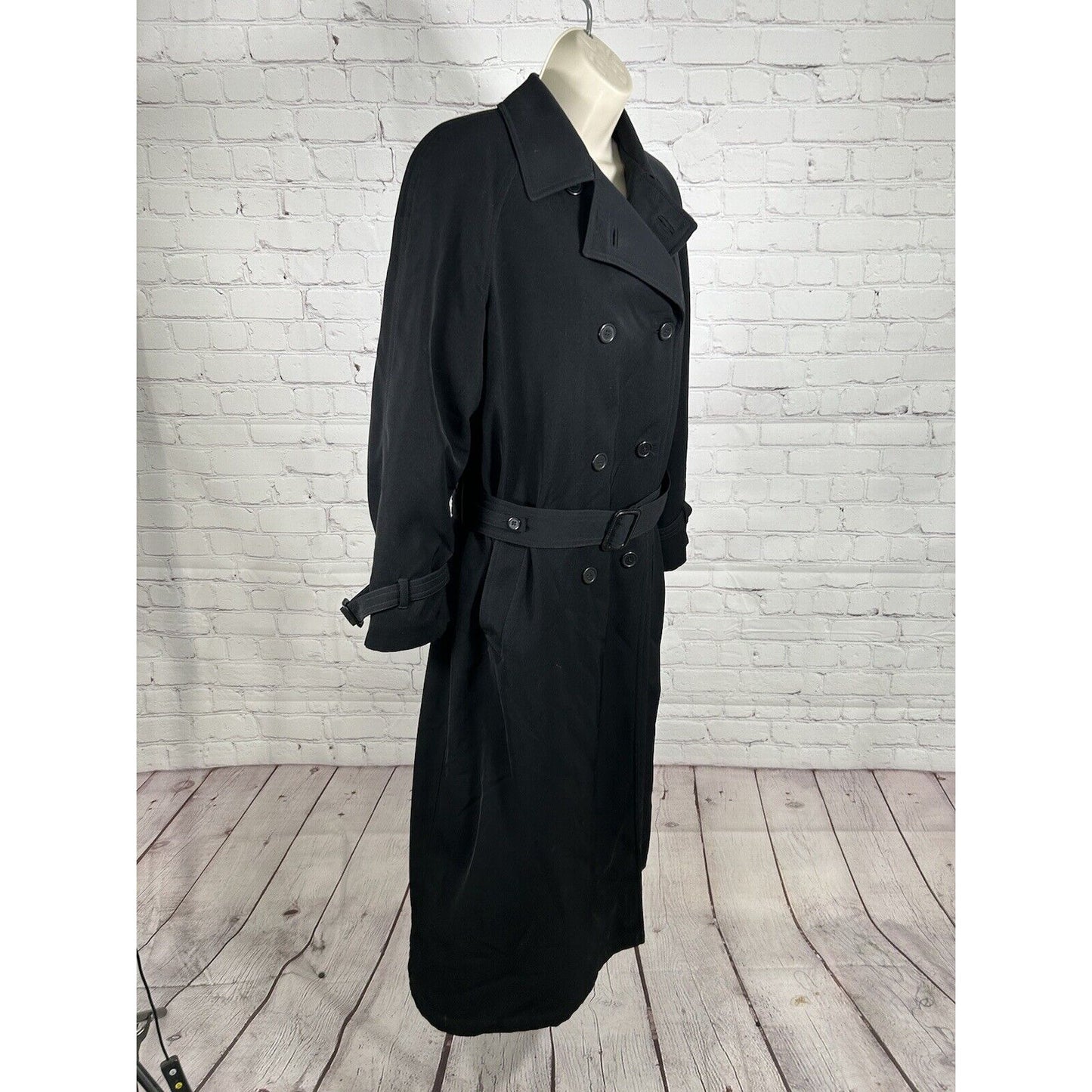 Preston & York Petites Black Zip Out Liner Double Breasted Belted Peacoat 10P