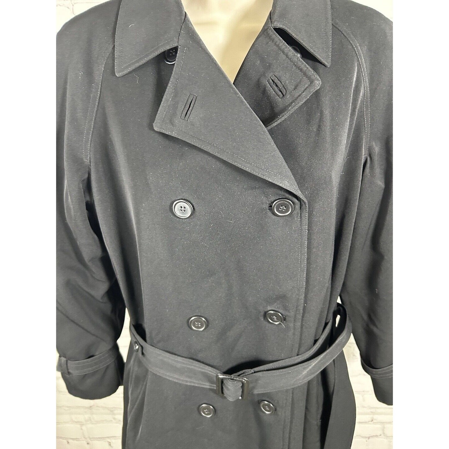 Preston & York Petites Black Zip Out Liner Double Breasted Belted Peacoat 10P