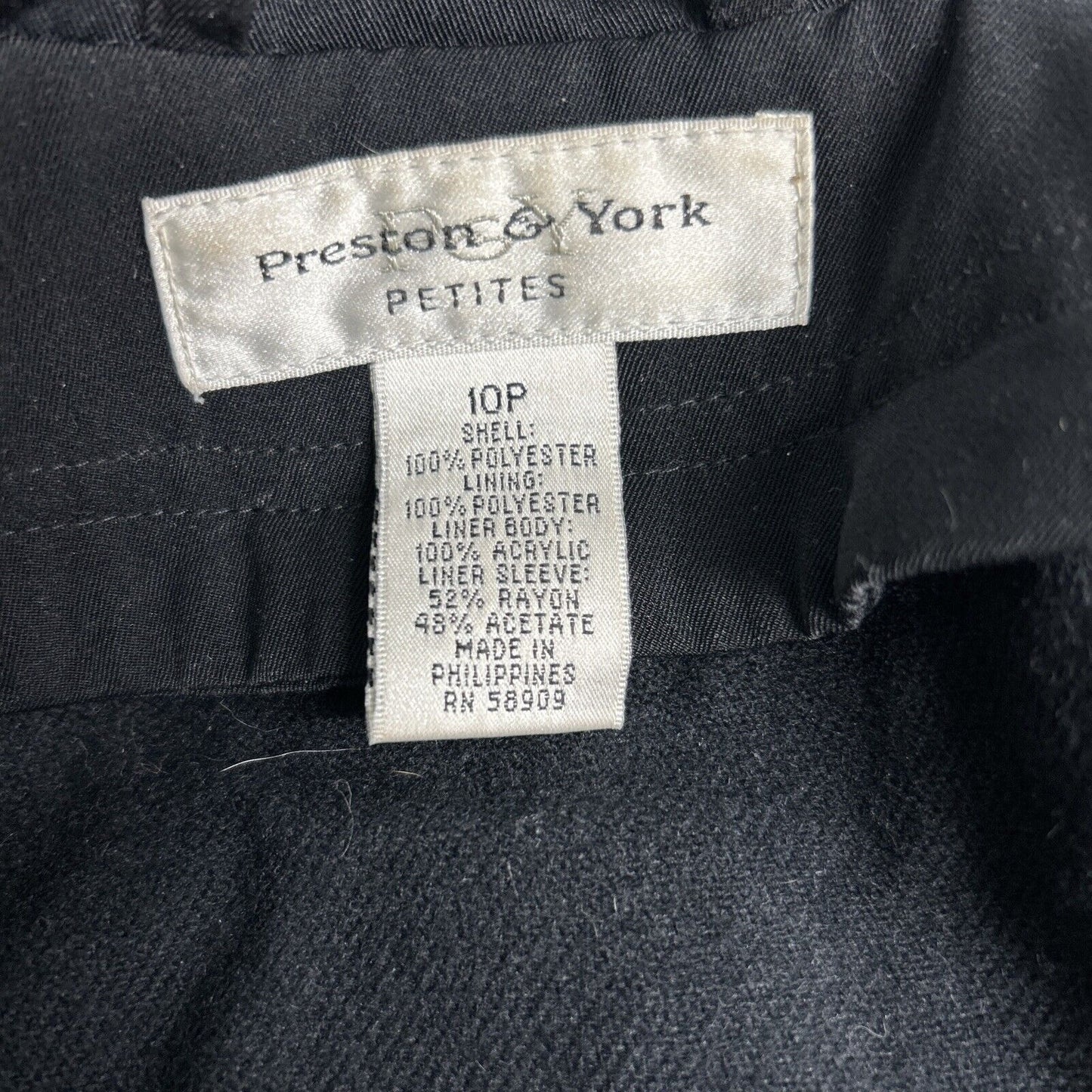 Preston & York Petites Black Zip Out Liner Double Breasted Belted Peacoat 10P