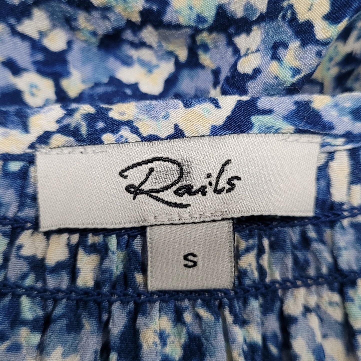 Rails Blue Floral Eliza Chrysanthemum 3/4 Sleeve Tie Waist Unlined Dress Small S