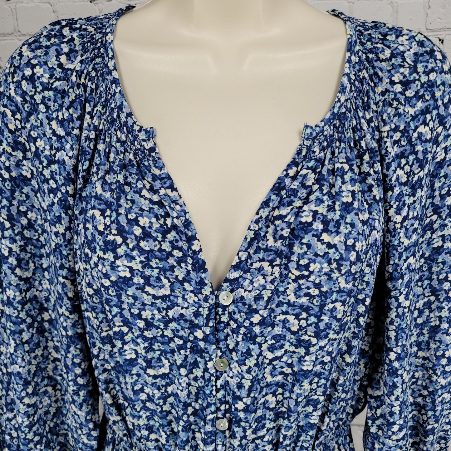 Rails Blue Floral Eliza Chrysanthemum 3/4 Sleeve Tie Waist Unlined Dress Small S