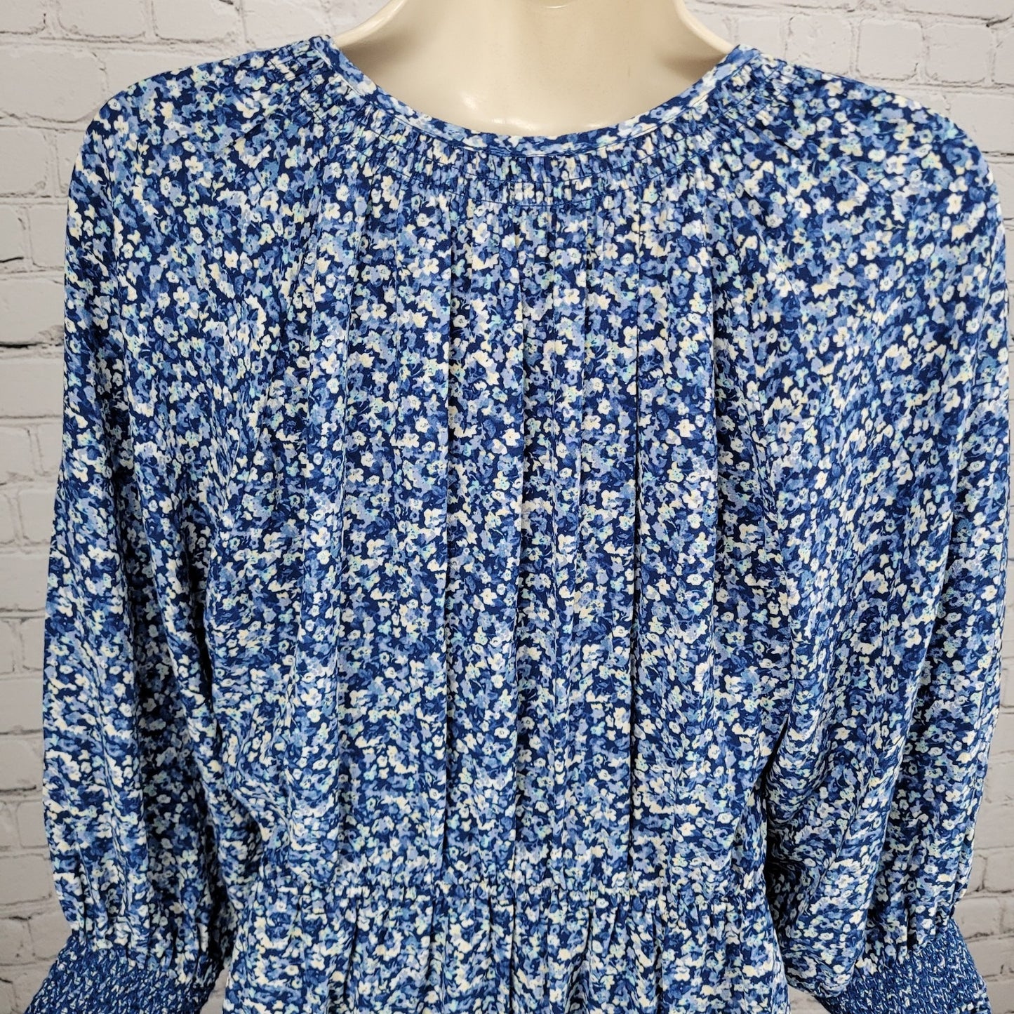 Rails Blue Floral Eliza Chrysanthemum 3/4 Sleeve Tie Waist Unlined Dress Small S