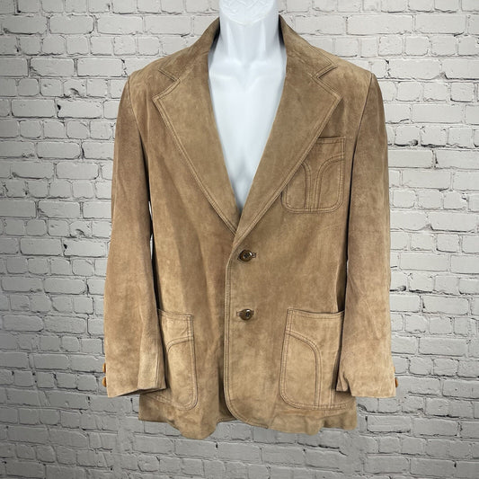 VTG William Barry Brown  Raw Pork Velour Leather Jacket Collar USA Made Size 40
