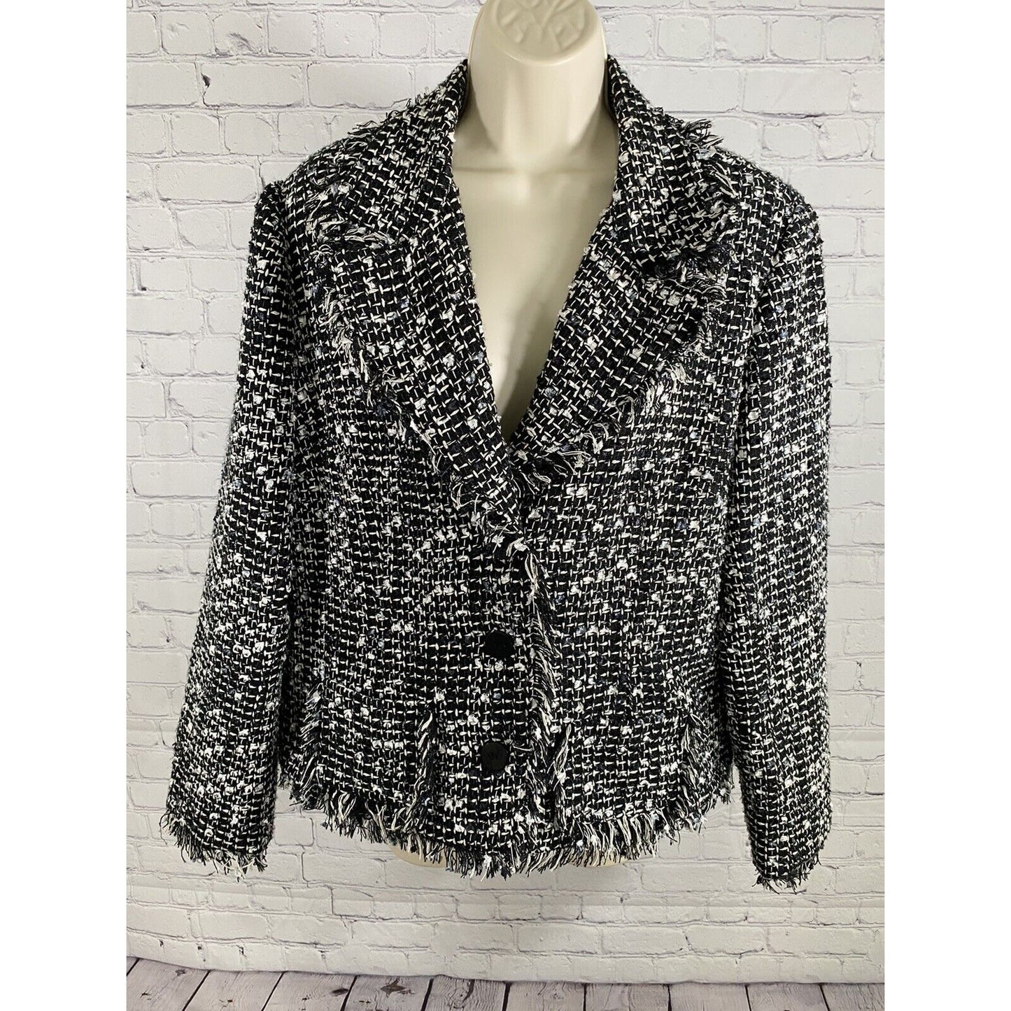 Hearts Of Palm Woven Multicolor Shag 3 Button Jacket Blazer Womens 14