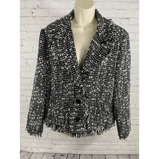 Hearts Of Palm Woven Multicolor Shag 3 Button Jacket Blazer Womens 14