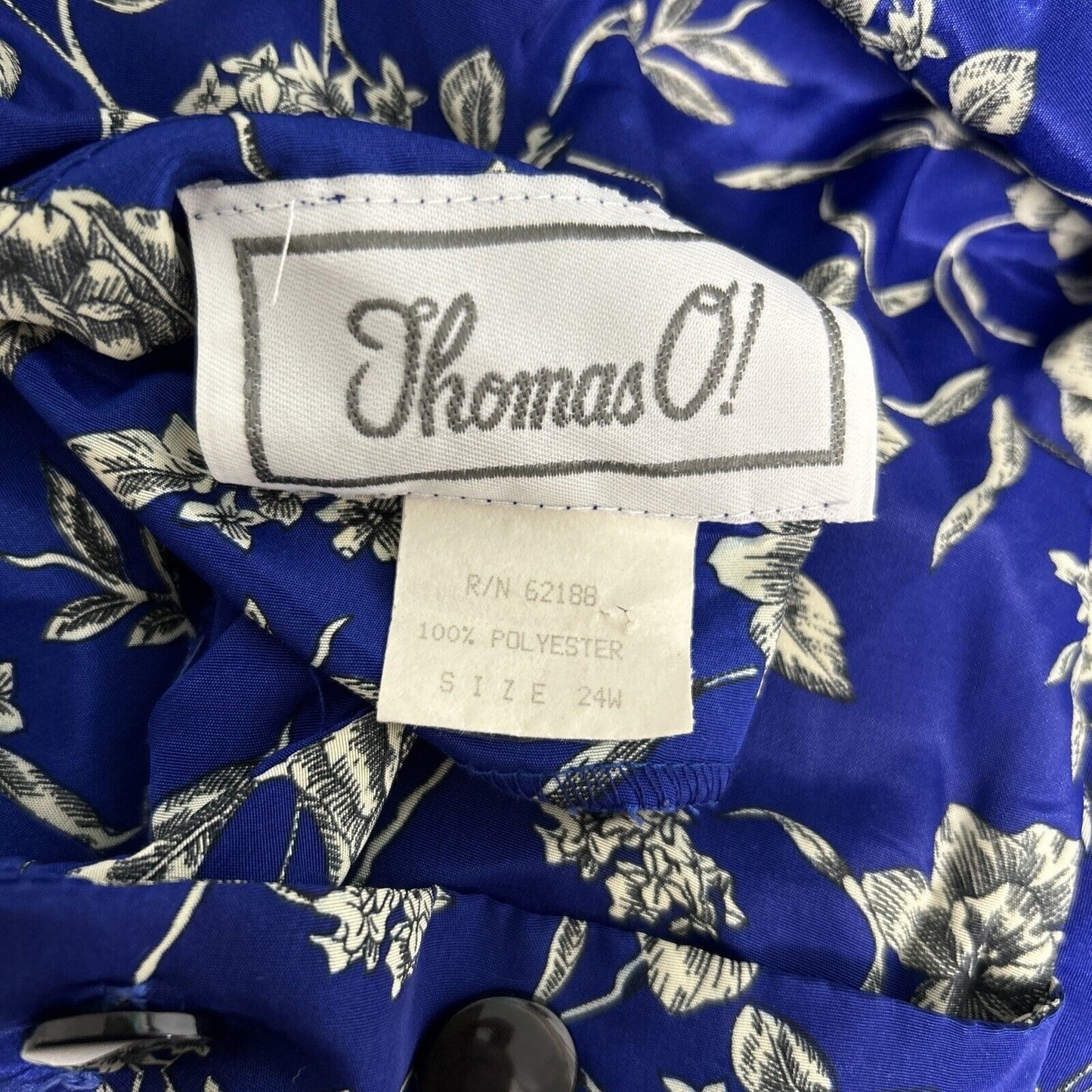VTG Thomas O! Two Piece Set Elastic Waist Skirt Blouse Blue White Floral 24W