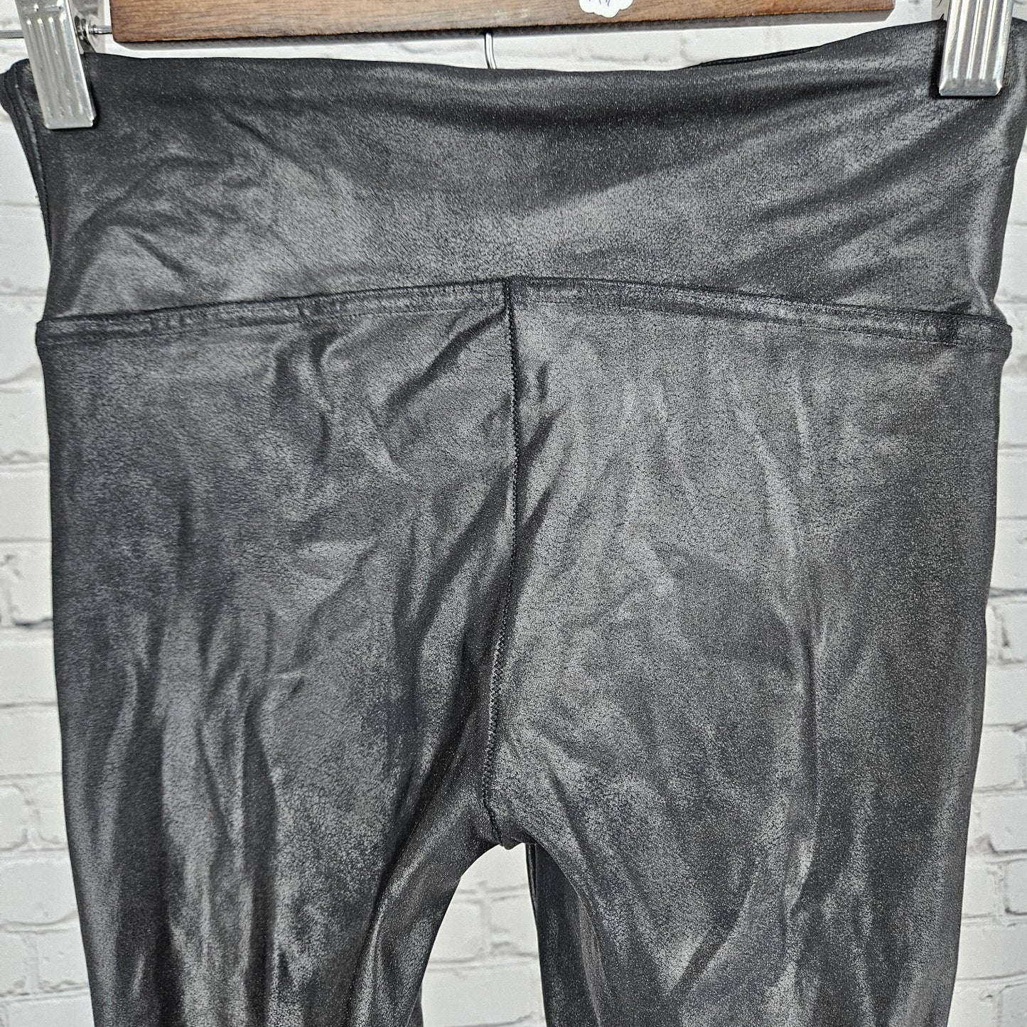 Spanx Black Striped Coated Tummy Control Slimming Leggings Small S (24x28)