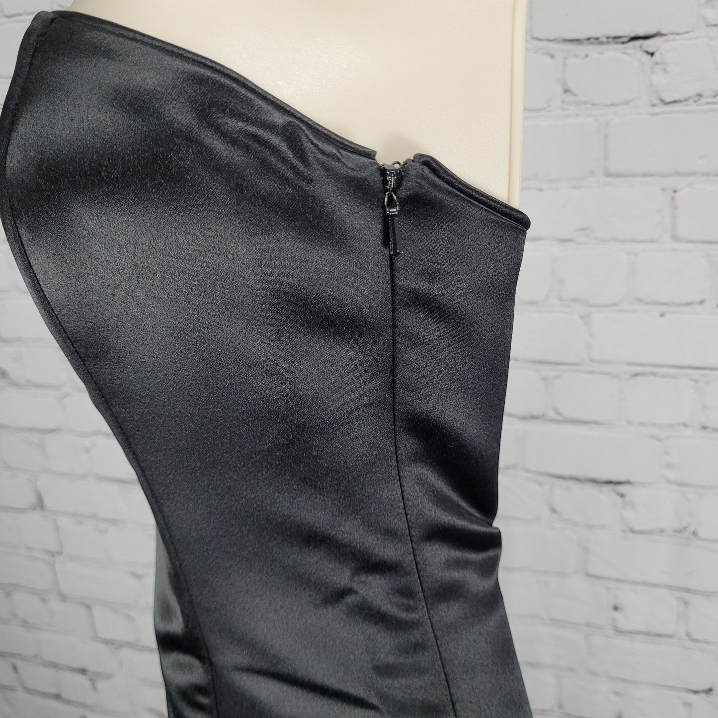 Jessica McClintock Black White Strapless Backless Embroidered Dress Gown USA 2