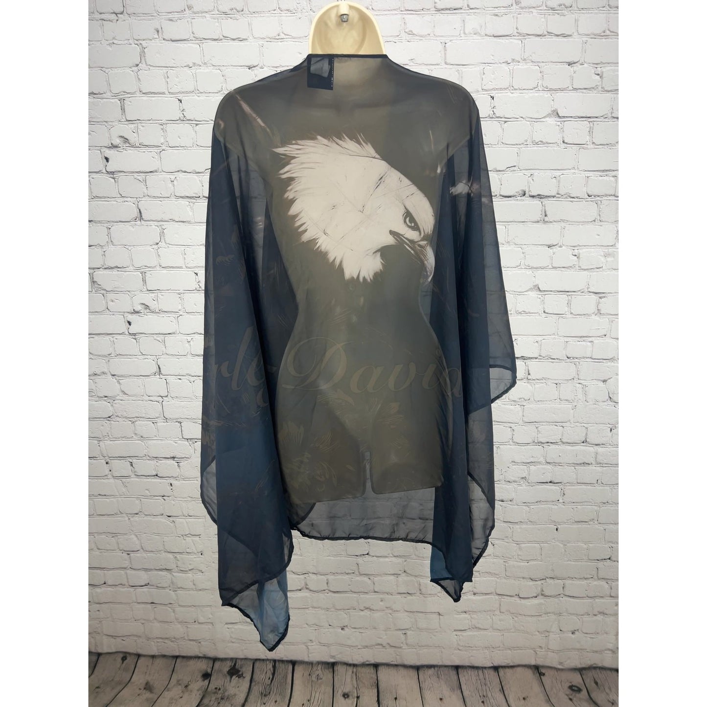 Harley Davidson Black Eagle Sheer Cardigan Cape Shawl One Size O/S
