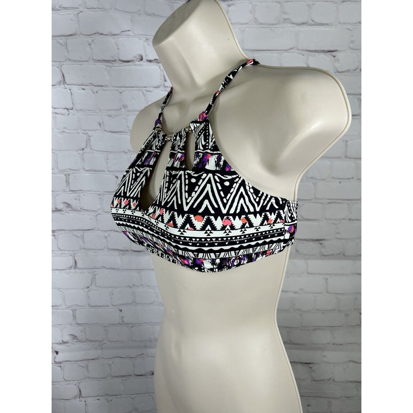 Lascana High Neck Geometric Cut Out Beaded Cross Back Bikini Top Women’s  4