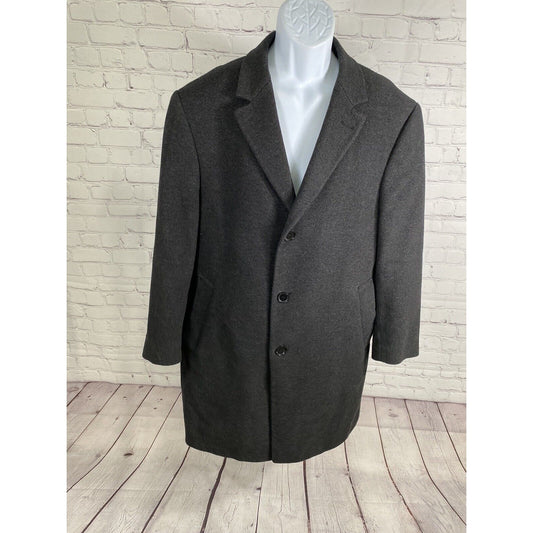 Calvin Klein Gray Pacific Wool Cashmere Blend 3 Button Overcoat Pockets Mens 42S