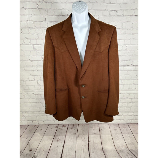 Dallas Western Apparel Solid Brown Sueded Leather Two Button Blazer Jacket Sz 42