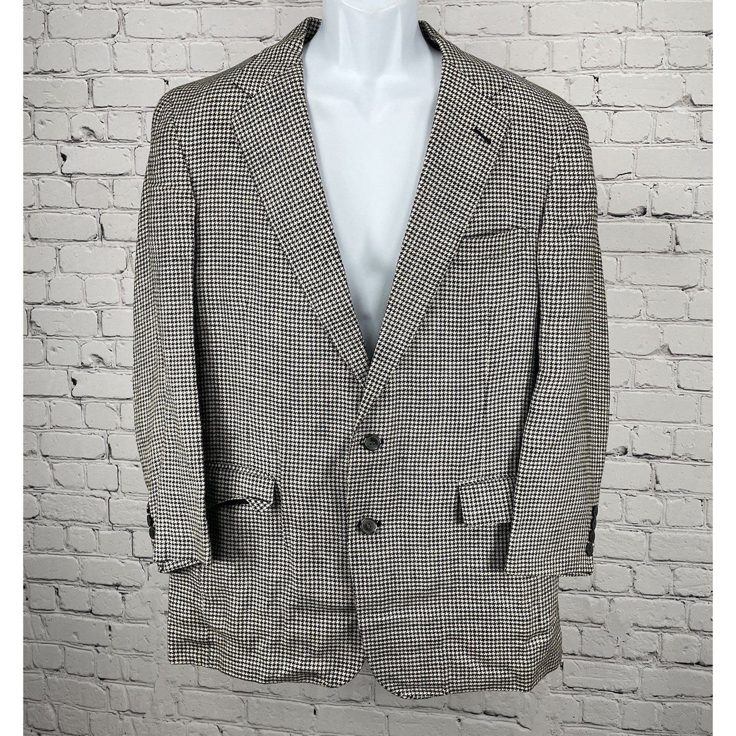 Country Britches Black Cream Houndstooth Blazer Sport Coat USA Tailored 42