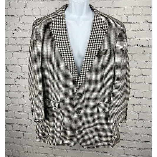 Country Britches Black Cream Houndstooth Blazer Sport Coat USA Tailored 42