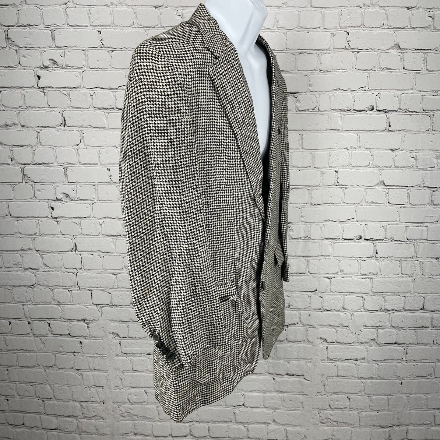 Country Britches Black Cream Houndstooth Blazer Sport Coat USA Tailored 42