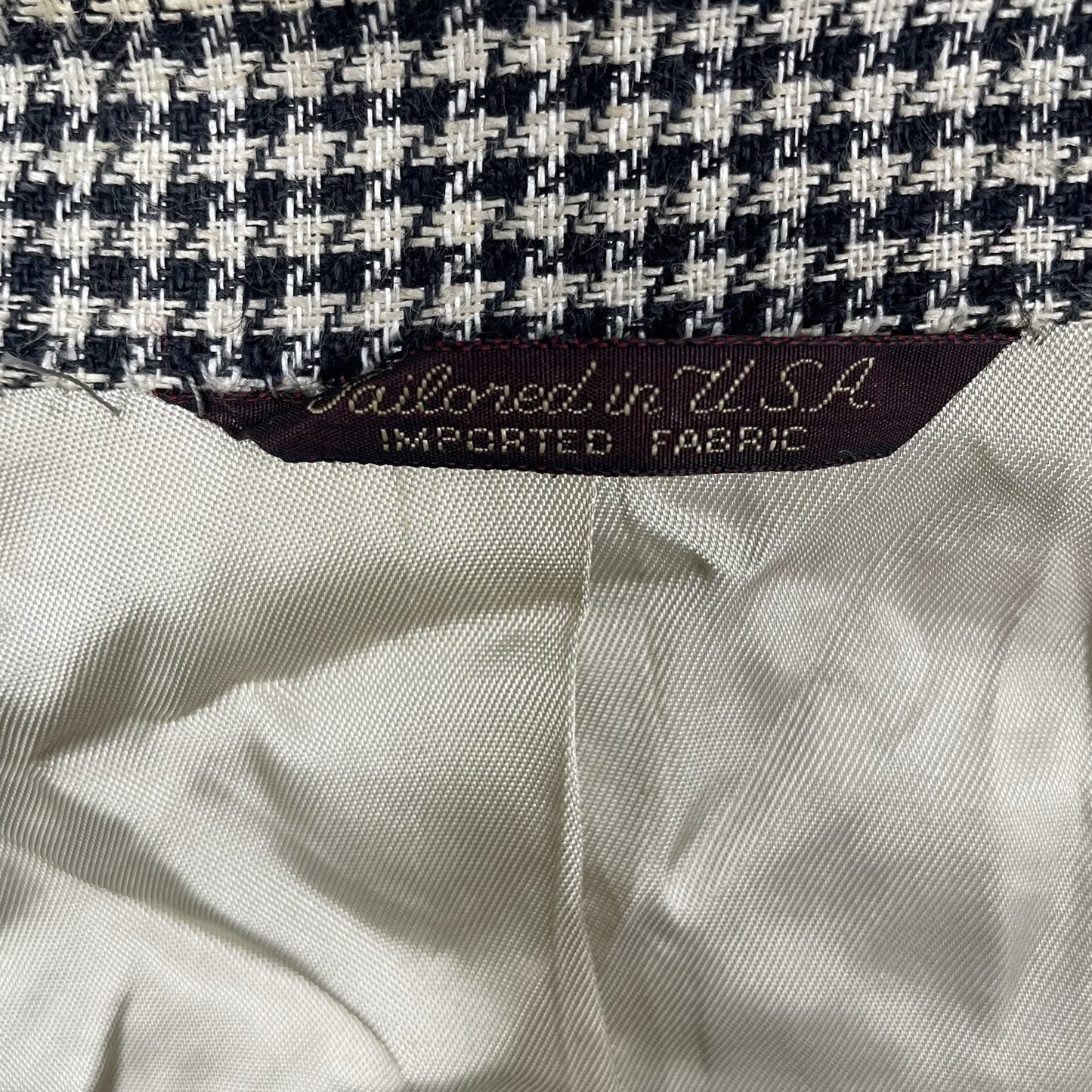 Country Britches Black Cream Houndstooth Blazer Sport Coat USA Tailored 42