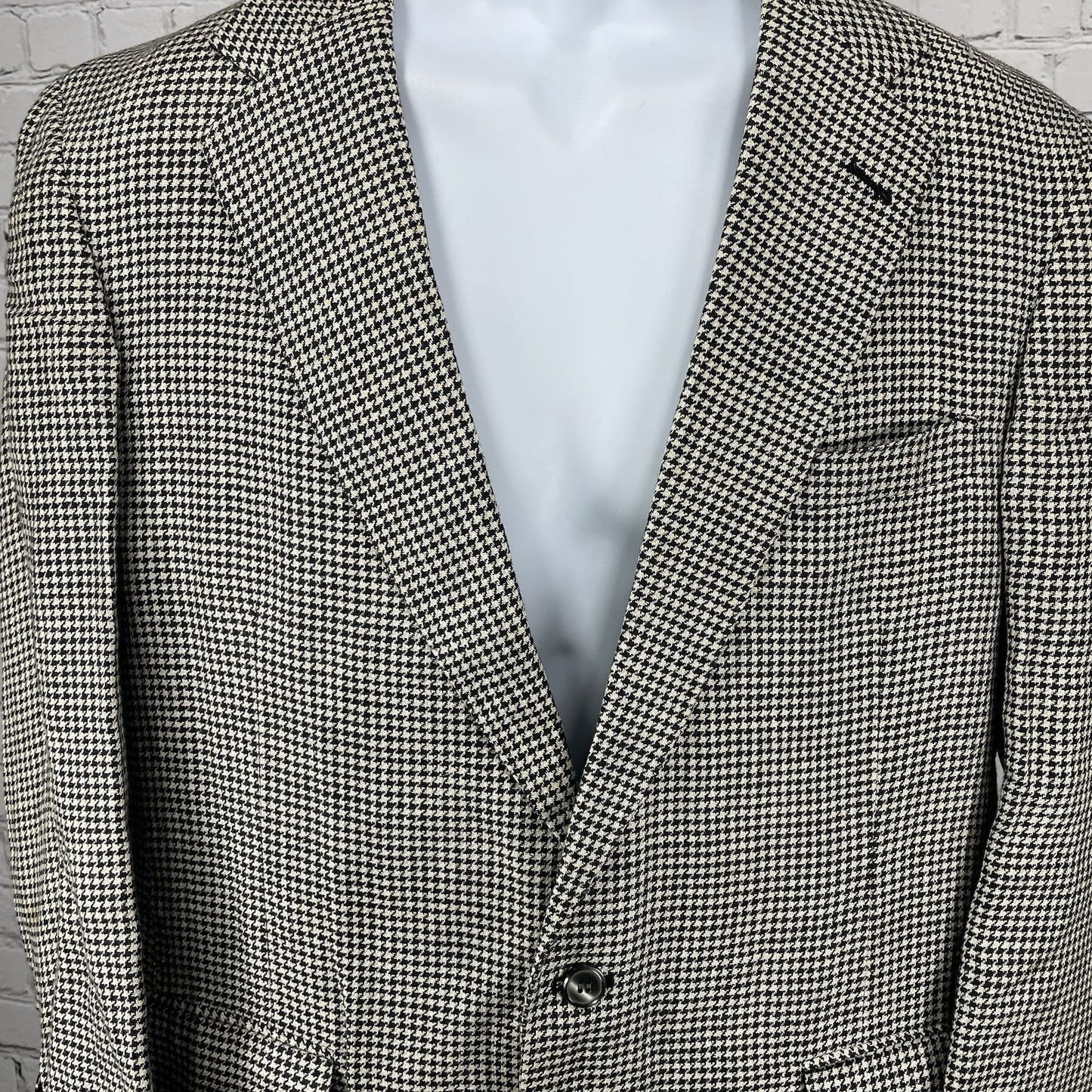 Country Britches Black Cream Houndstooth Blazer Sport Coat USA Tailored 42