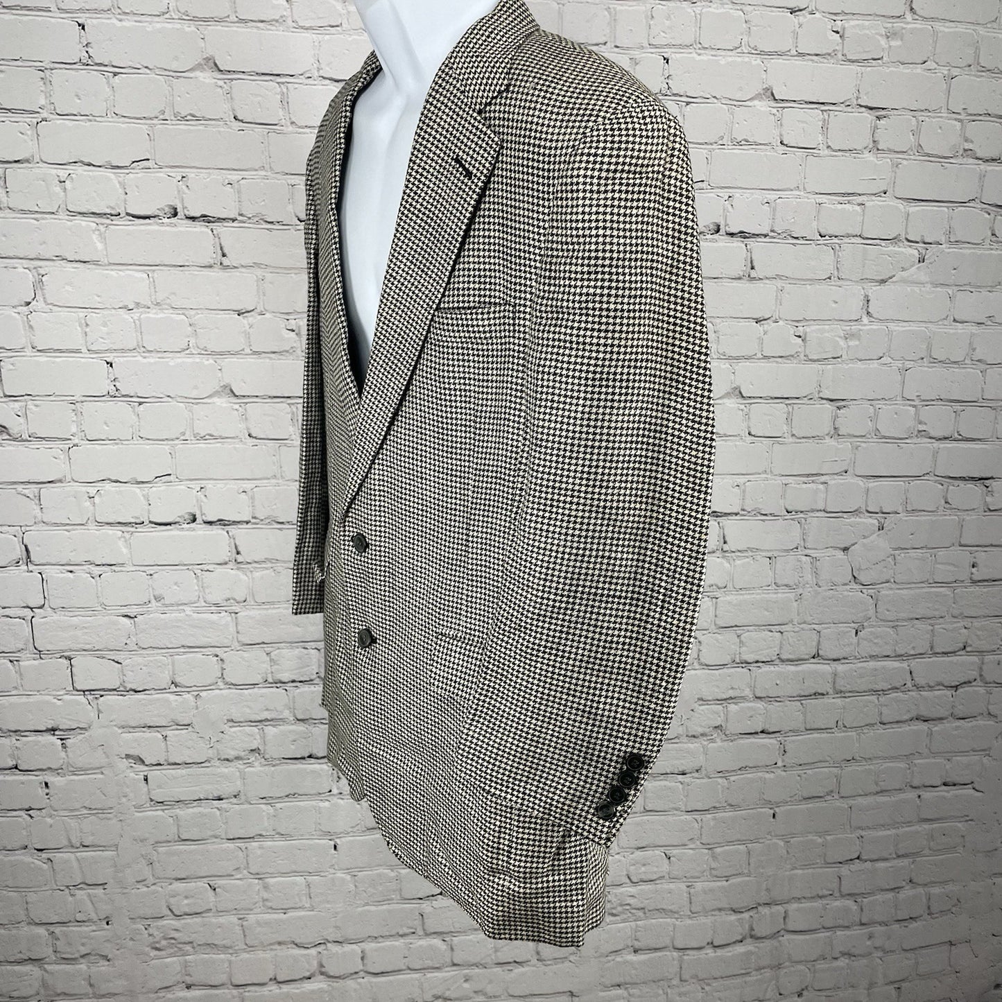 Country Britches Black Cream Houndstooth Blazer Sport Coat USA Tailored 42