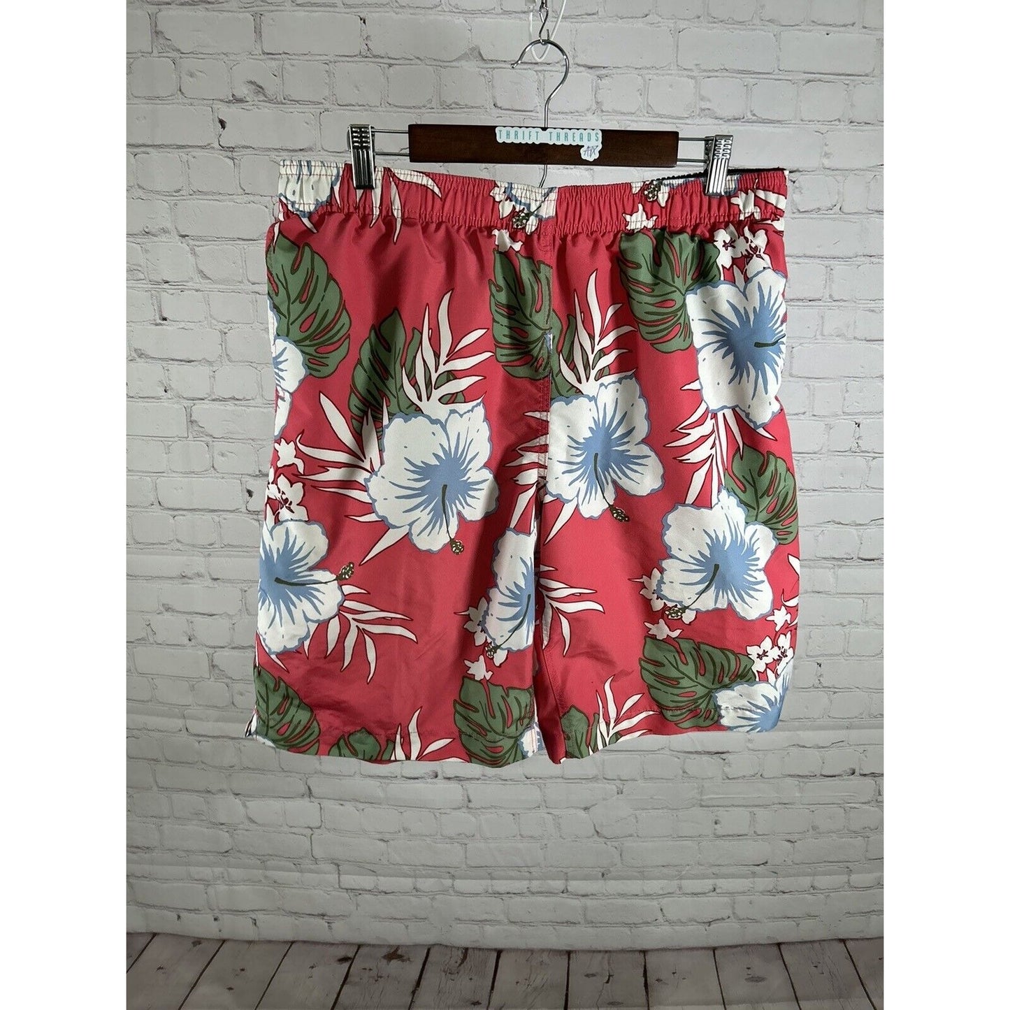 Lands’ End Hot Pink Floral Mesh Lined Drawstring Men’s Swim Trunks L (36 x 10.5)