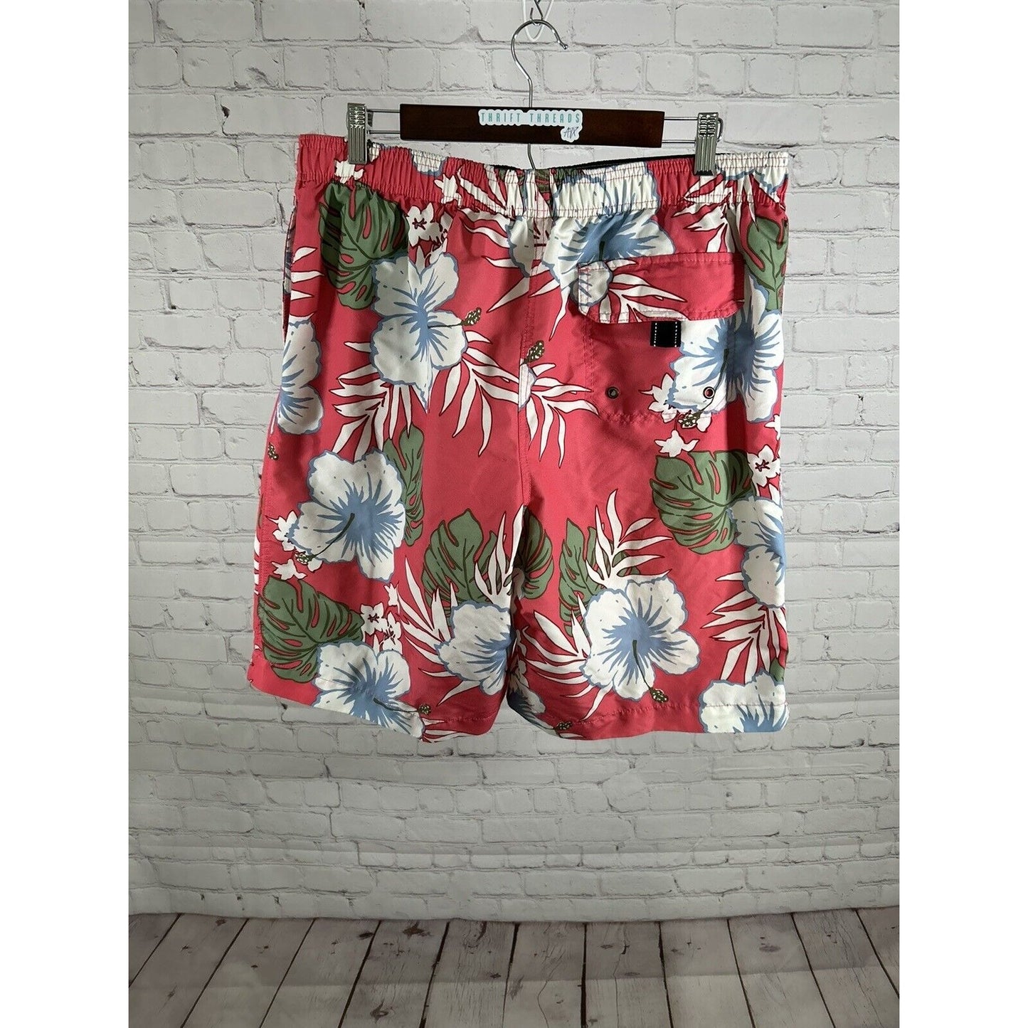 Lands’ End Hot Pink Floral Mesh Lined Drawstring Men’s Swim Trunks L (36 x 10.5)