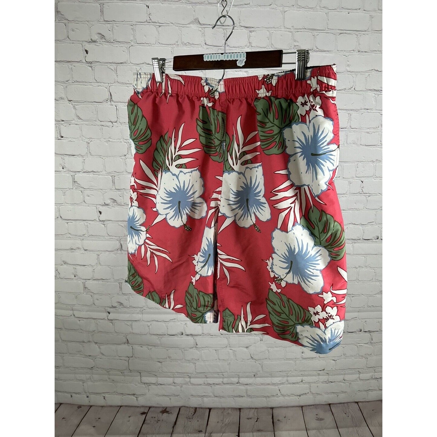 Lands’ End Hot Pink Floral Mesh Lined Drawstring Men’s Swim Trunks L (36 x 10.5)