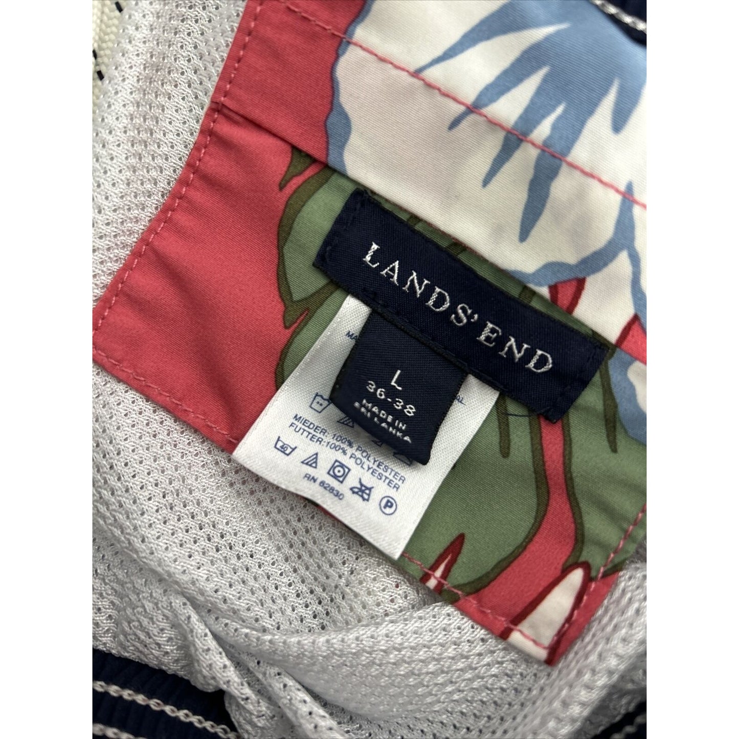 Lands’ End Hot Pink Floral Mesh Lined Drawstring Men’s Swim Trunks L (36 x 10.5)